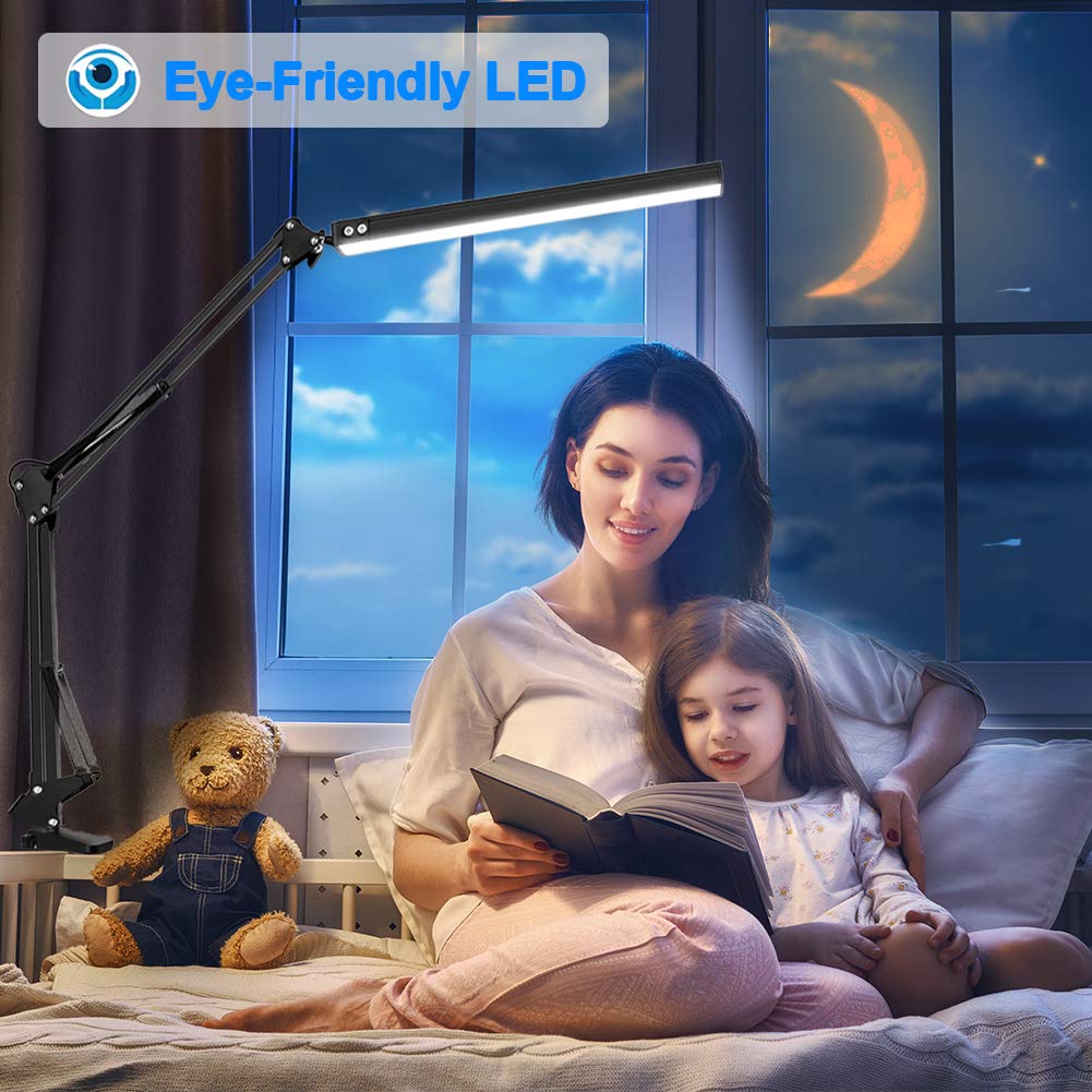 HaFundy LED Desk Lamp, Adjustable Eye-Caring Light, 3 Color Modes, 10 Brightness Levels, Black, Model TD-00A