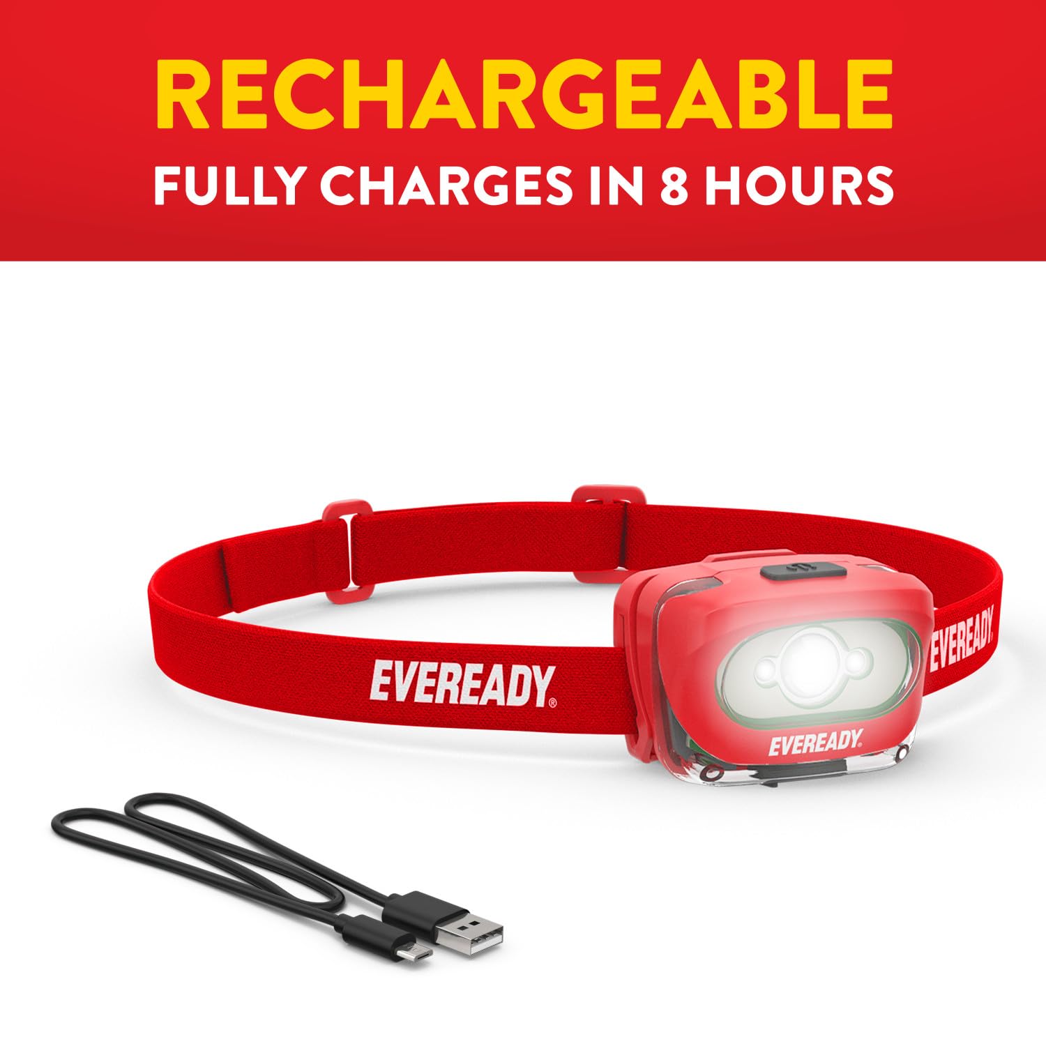 Eveready X200 LED Rechargeable Headlamps, Super Bright, IPX4 Water Resistant, 2 Pack, Red, Model E304142200