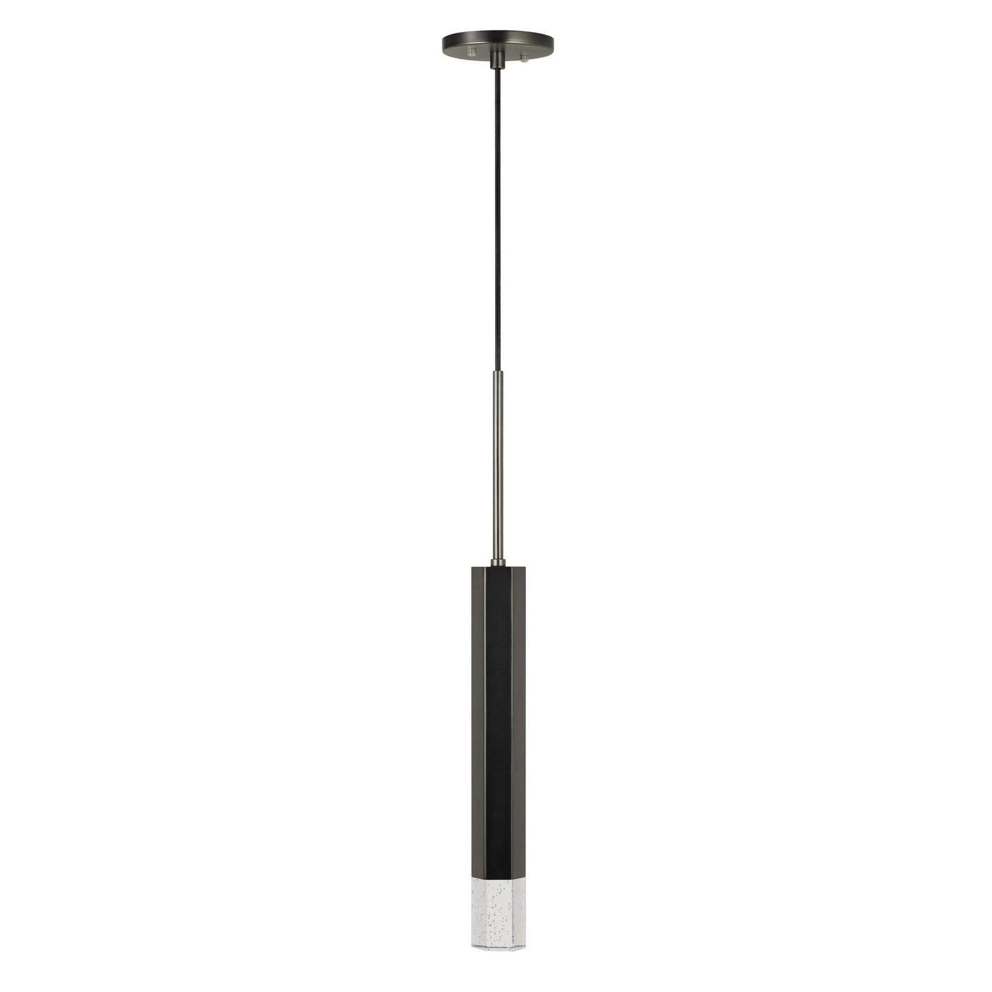Benzara Hexagonal Metal Frame LED Light Pendant, Glass Diffuser, Black, Model BM220652