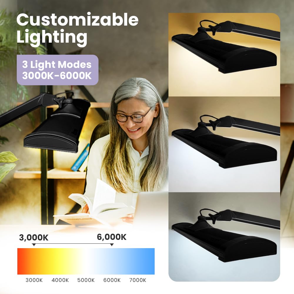 Neatfi LED Desk Lamp, 3,500 Lumen, Dimmable, 45W, 26 Inch Wide Metal Shade, Black