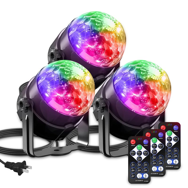 Yiixuyo 3-Pack Sound Activated Party Lights with Remote Control, Strobe Lamp for Parties, ABS, LED, Model EMS-10