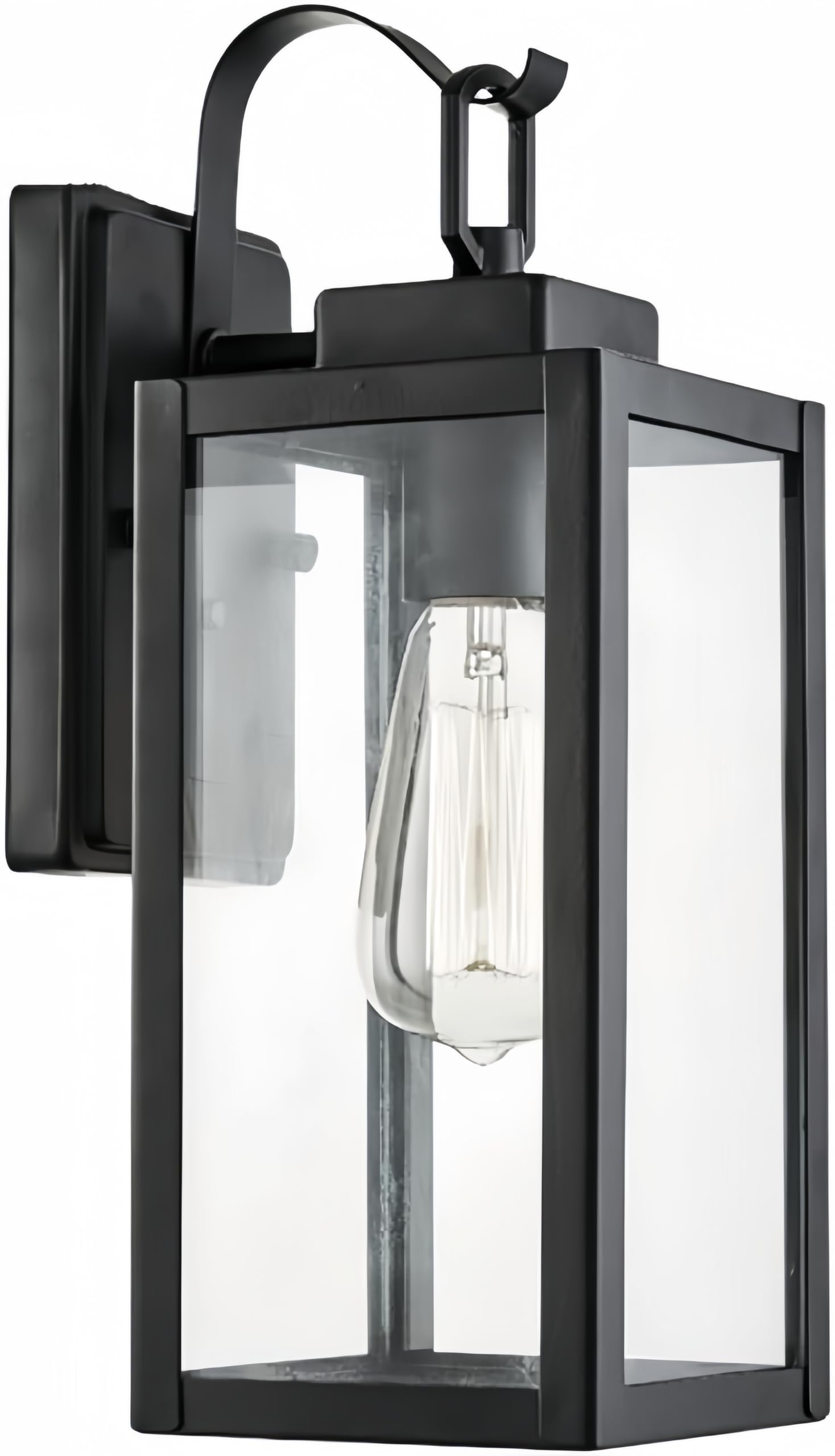 WISBEAM Black 13.7in Outdoor Wall Lantern for House, Black Outdoor Porch Sconce Light Fixture, E26 Base 60W Max, Metal Housing P