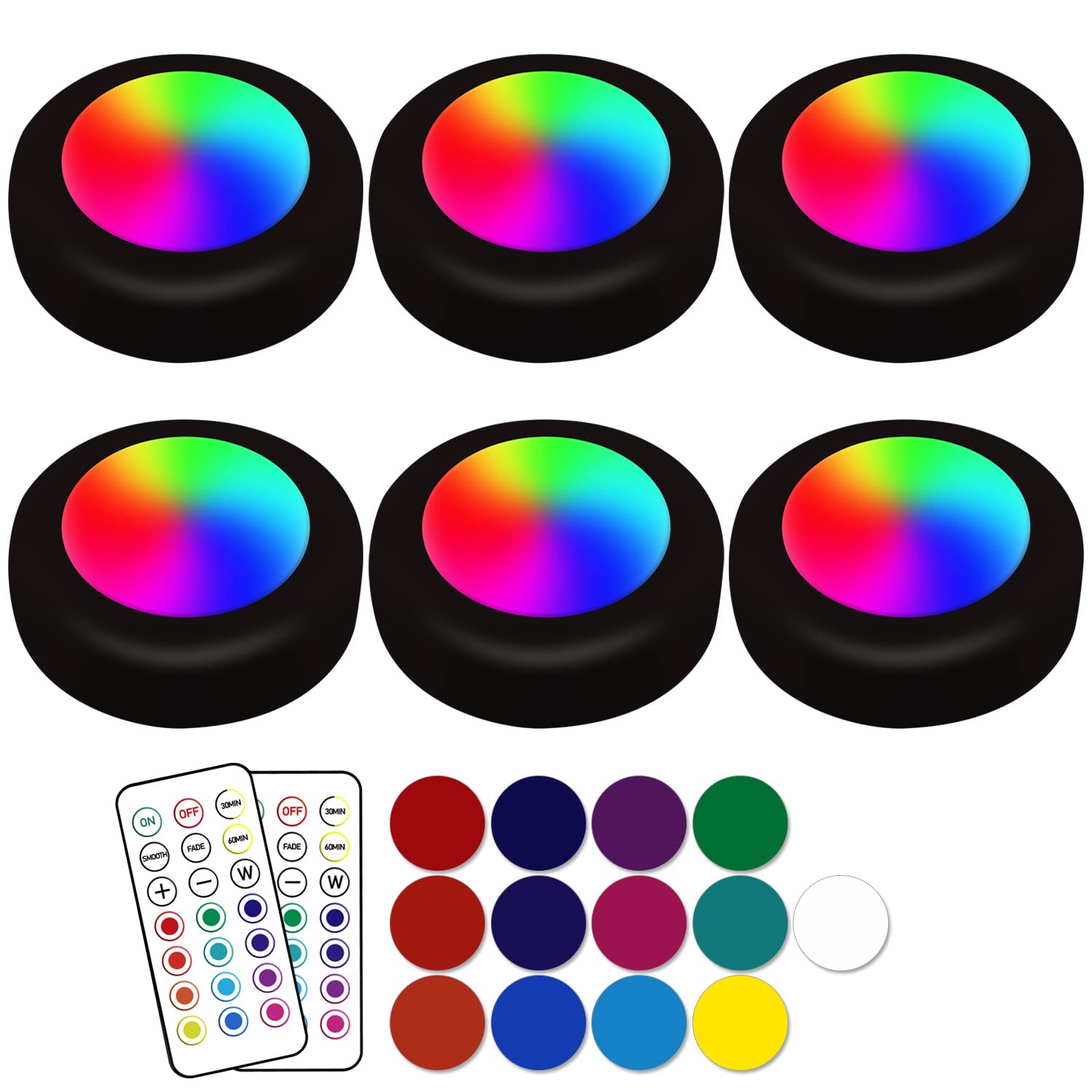 Deitybless 13 Color LED Wireless Under Cabinet Lighting Kit, Remote Control, 6 Pack, Black, Polycarbonate