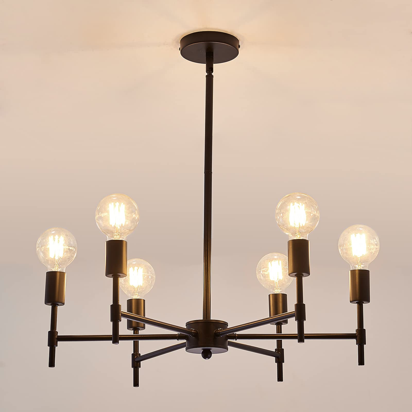 Asgyisa 6-Ceiling Light Black Sputnik Chandelier Metal Modern Semi Flush Mount Fixture Pendant Lights Industrial Farmhouse For Bedroom Kitchen Dining Room Living Room Laundry Room E26 Base