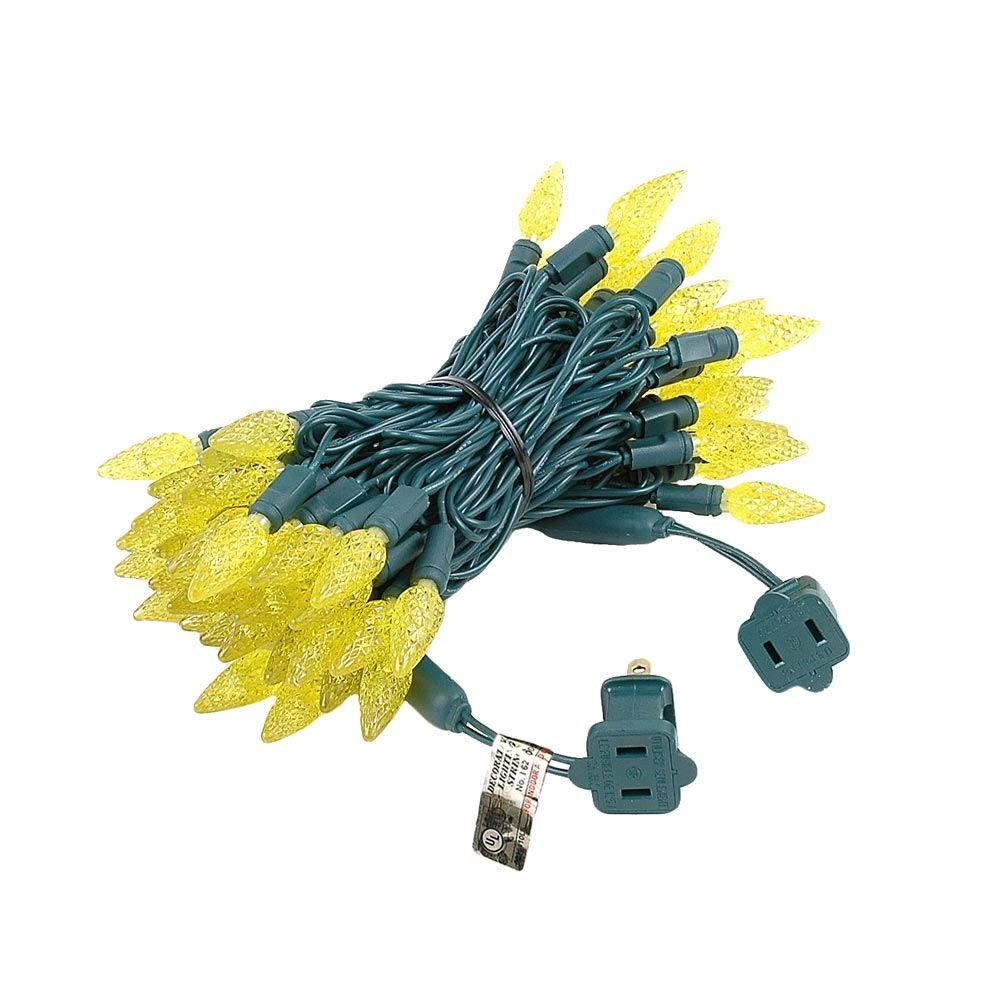 Novelty Lights C6 LED Christmas Mini Light Set, 70 Lights, Yellow, 24 Feet, Commercial Grade Outdoor String Lights, Green Wire