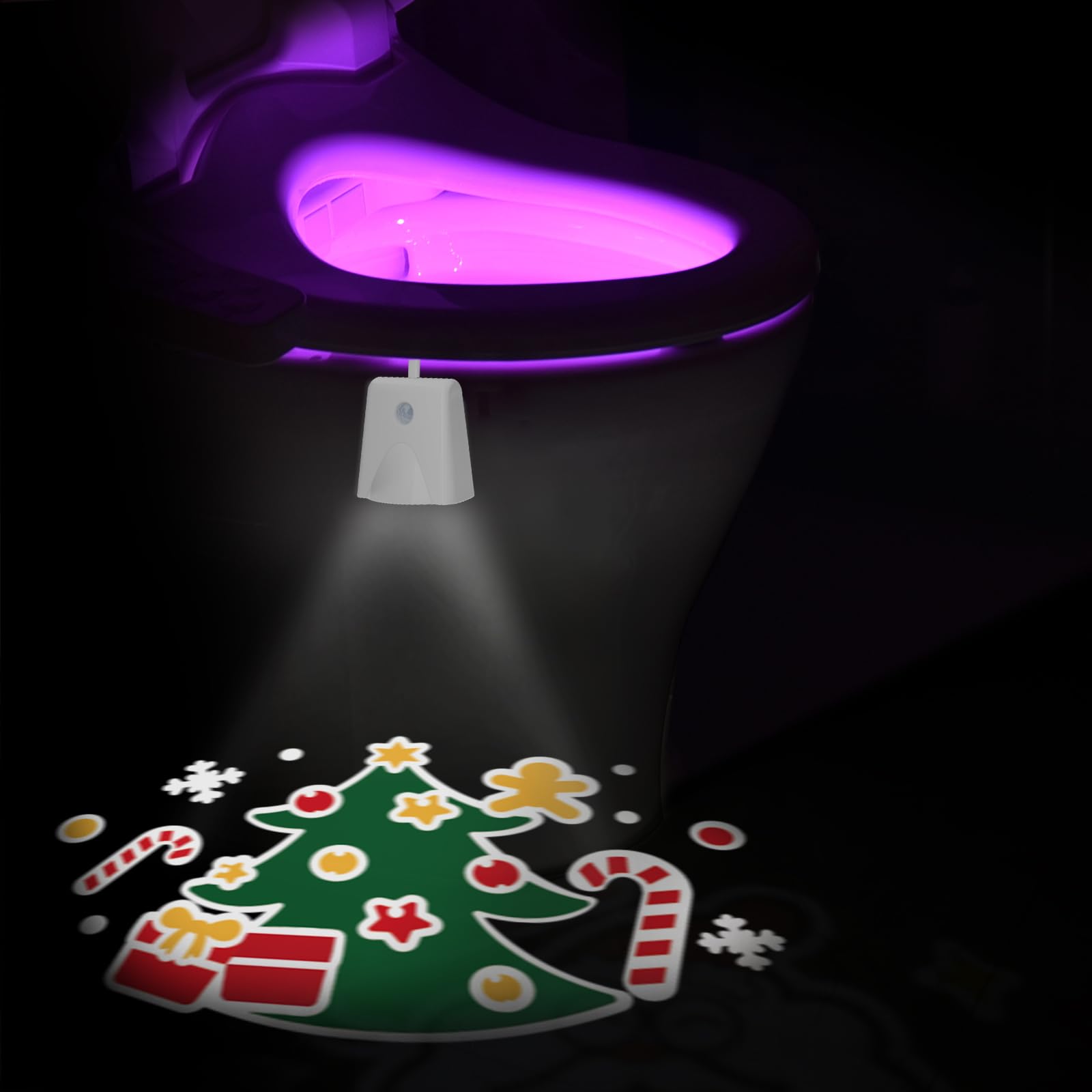 LAVAED Christmas Decorations Indoor,Toilet Night Lights Color Changing,Motion Sensor Activated Projection Rechargeable Toilet Li