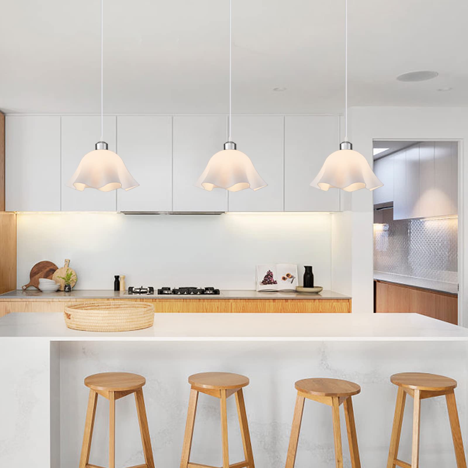 Plug In Pendant Light, 2 Pack Hanging Lights With Plug In Cord, Hanging Lamp With15Ft Cord, On/Off Switch, Frosted Plastic White Shade, Plug In Hanging Ceiling Lights For Bedroom, Living Room