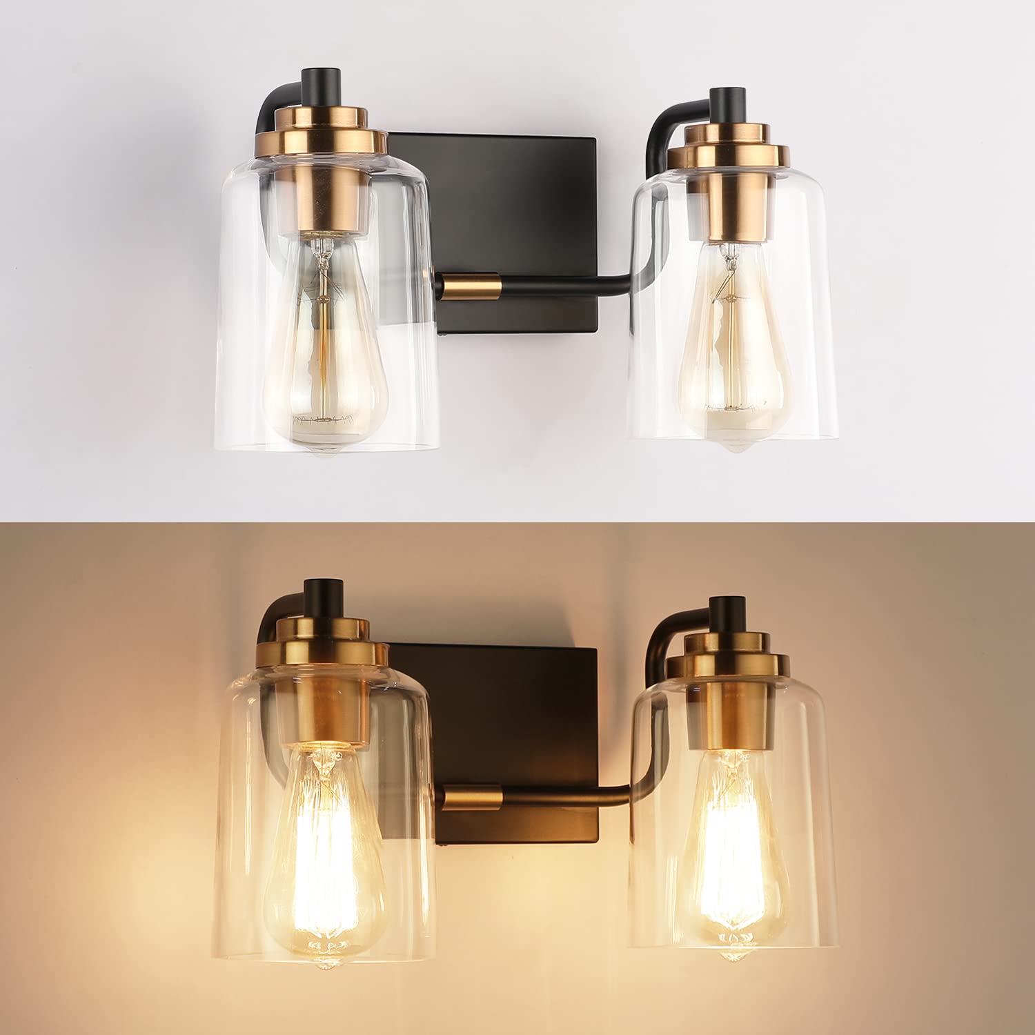 Solfart Vintage Bathroom Vanity Light Black Bathroom Light Fixtures Over Mirror Metal With Clear Glass Brass Fixtures Wall Mount