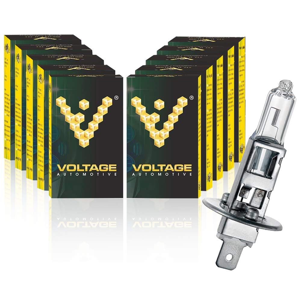 Voltage Automotive H1 12258 Headlight Fog Light Bulb (10 Pack) - Standard Replacement For High Beam Low Beam Fog Lights