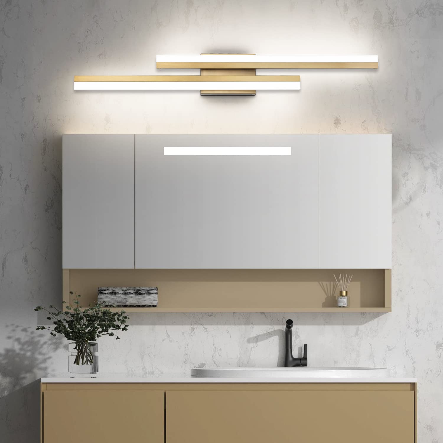 PRESDE Bathroom Vanity Light, Dimmable 3-Color LED, 32in, Metal, Gold Finish
