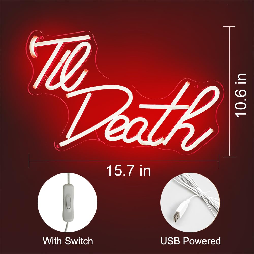 Til Death Neon Sign Red Led Neon Light Signs For Wedding Engagement Party Bridal Shower Decor Til Death Do Us Party Decor Valentines Day Gifts Neon Wedding Sign