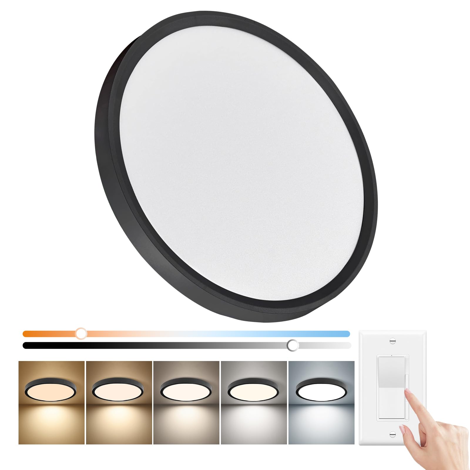 FY WISDOM FLY LIGHTING 15.8 Inch Dimmable LED Ceiling Light 32W 3480LM 3000K-6000K Black 1PK Model FY102