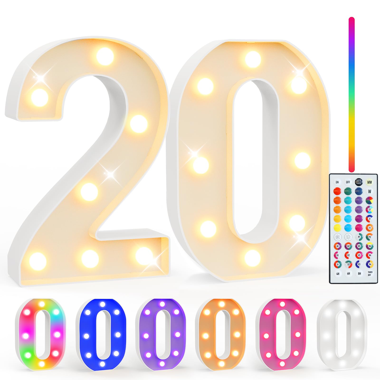 Pooqla 20Th Birthday Decorations For Her Him  35 Colors Led Light Up Numbers With Remote  Multicolor Marquee Numbers 20 Sign For Party Wedding Anniversary Decor 20Th Birthday Gift  Number 20