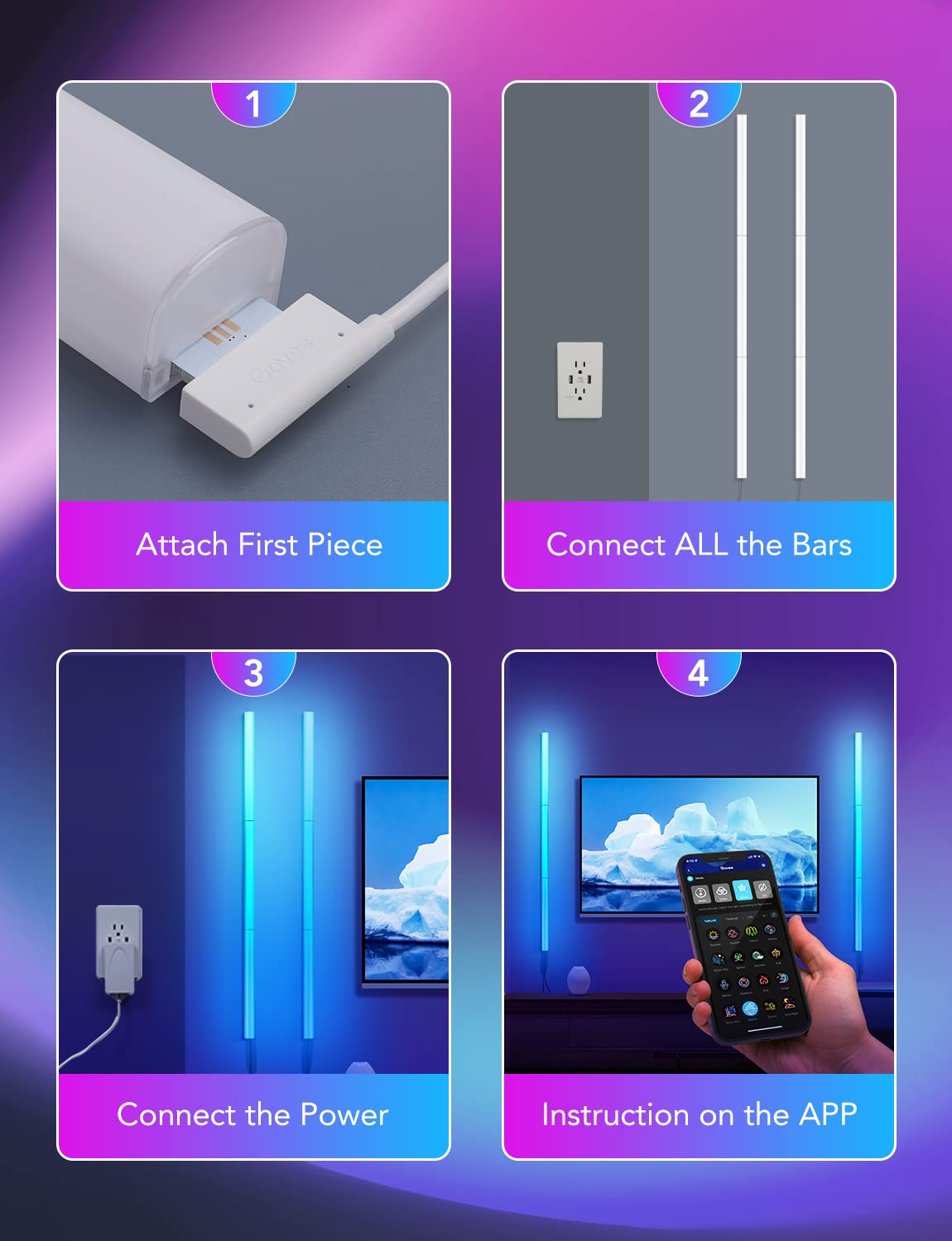 Govee Glide LED Wall Lights, RGBIC Smart Light Bars, 6 pcs, 6*14.8 inch, Works with Alexa/Google Assistant, Music Sync