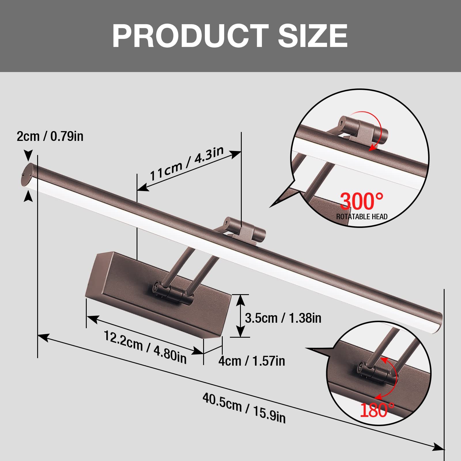 Howmzon Picture Light,Battery Operated Picture Lights With Remote, Rechargeable Painting Wall Light,16'' Full Metal Art Lights F