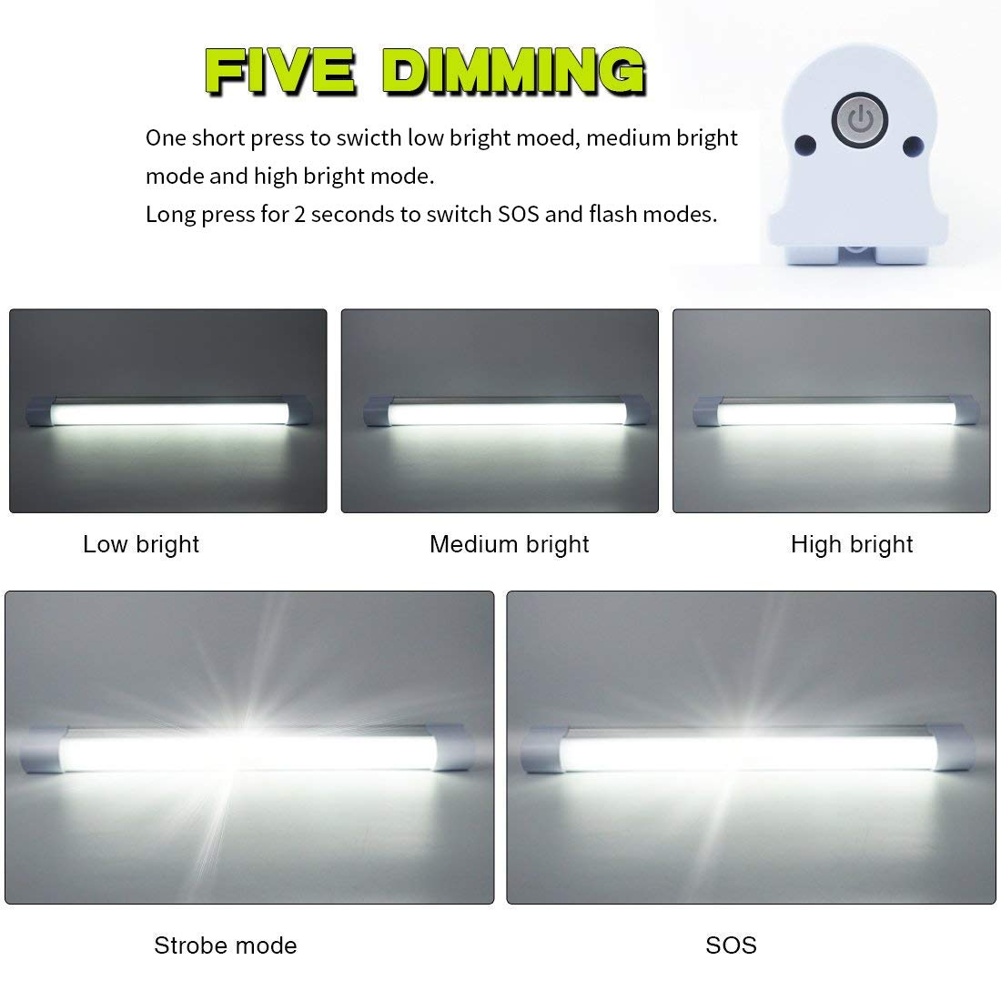 LETOUR LED Tube Magnetic Work Light, 6000 Lumens, 10400mAh, USB Rechargeable, 5 Lighting Options, Portable, 80 Hours Endurance, Lt-lt