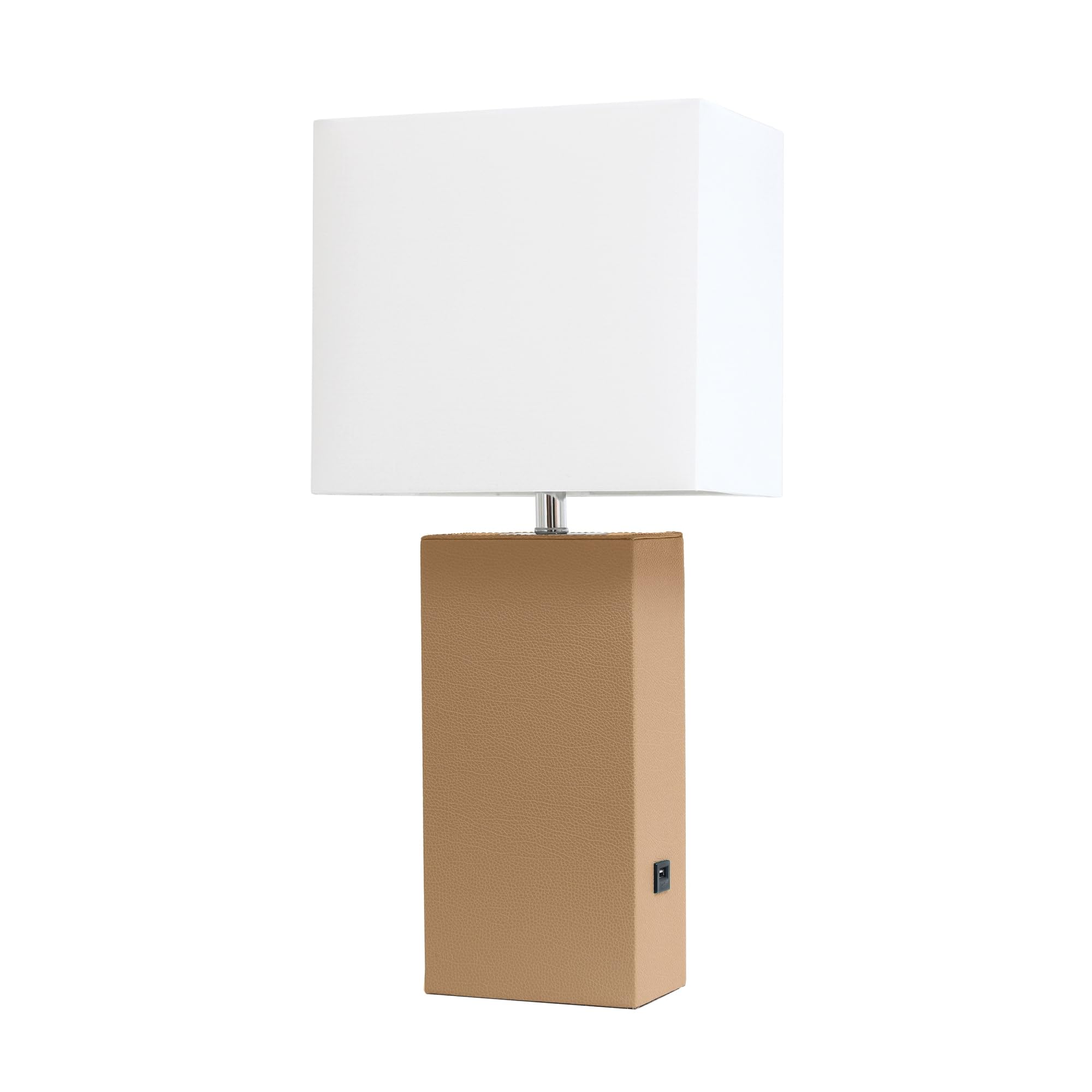 Elegant Designs Lt1053-Bge Modern Leather Usb And White Fabric Shade Table Lamp, Beige - (Pack Of 1)