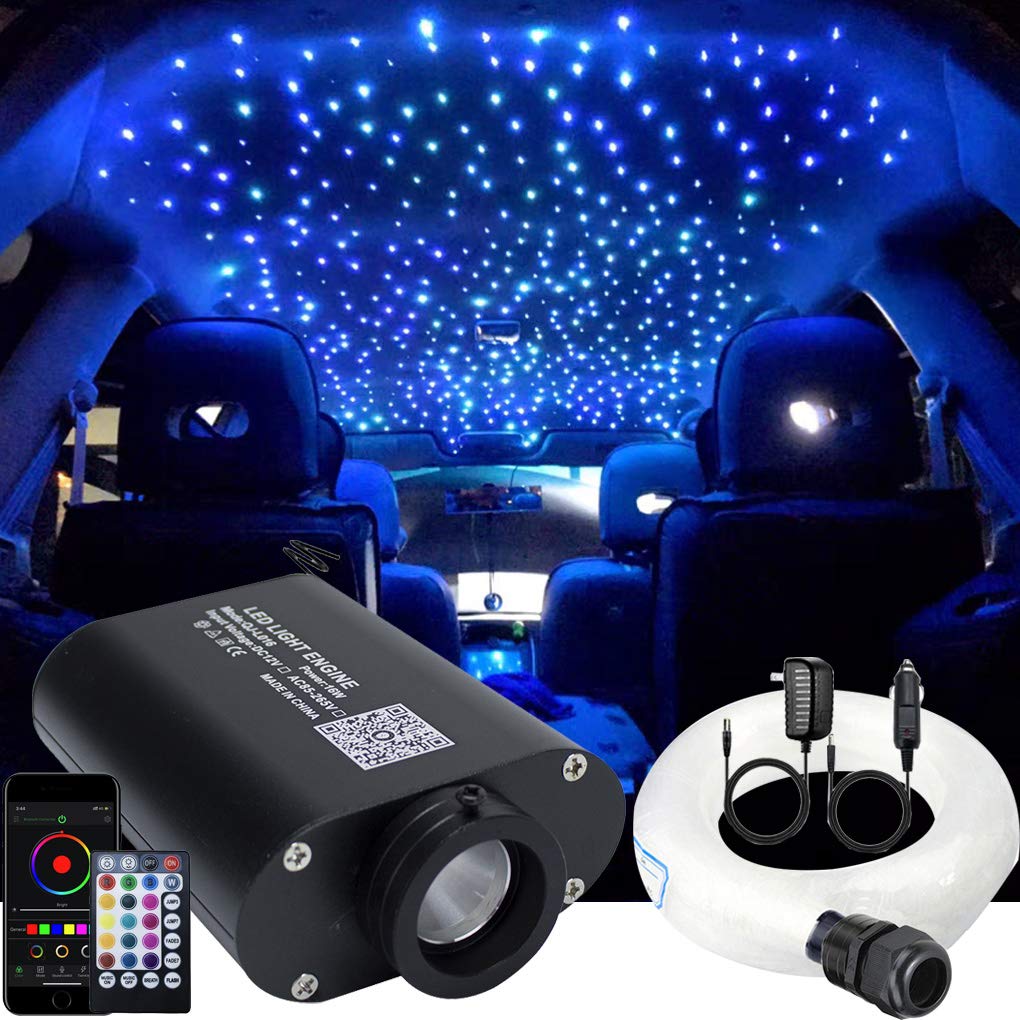 Azimom Bluetooth/App Led 16W Rgbw Fiber Optic Light Star Ceiling Kits 450Pcs 0.03In 6.5Ft Sensor Music Mode Remote Control Car Use Home Headliner Starlight Decoration