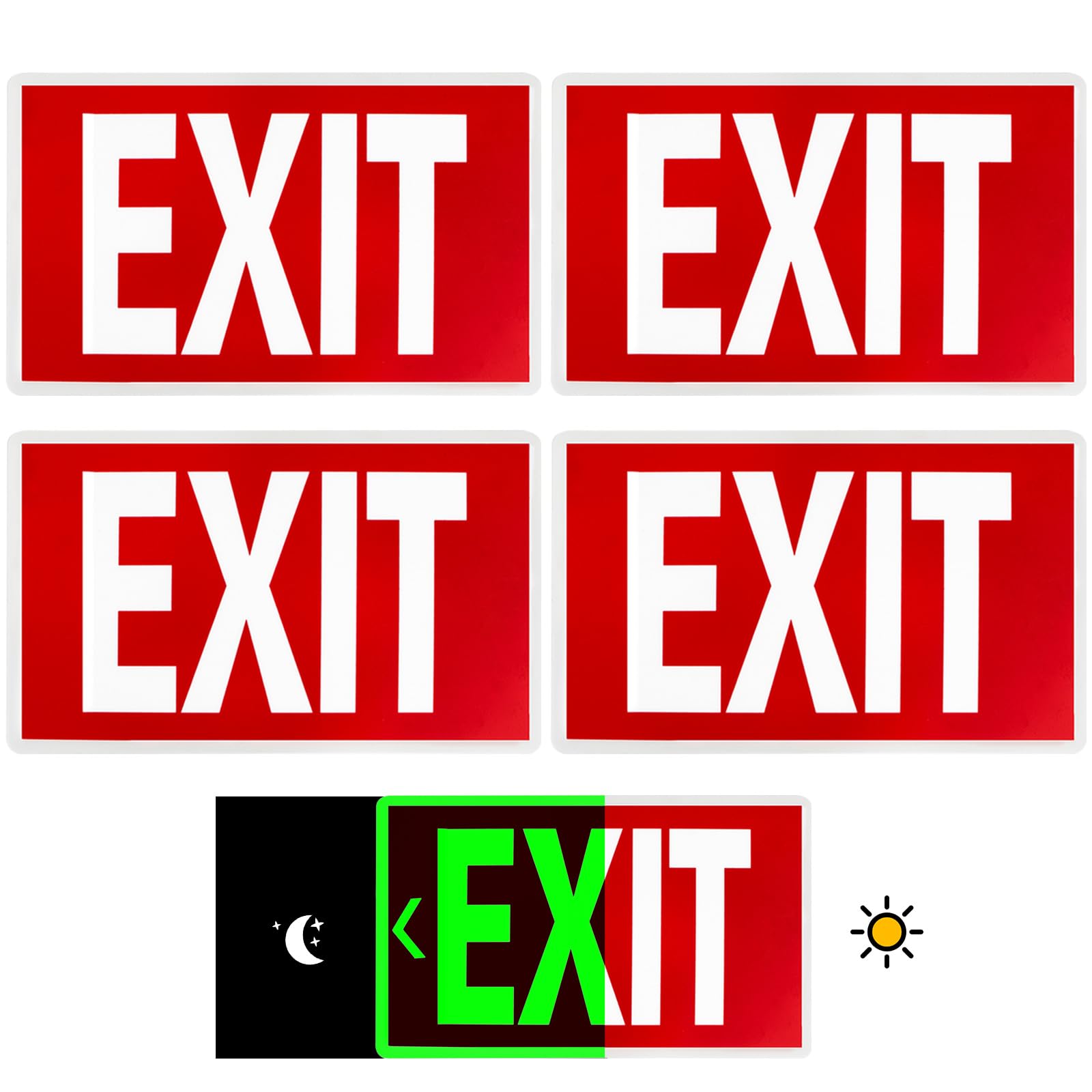 EXIT Sign - Glow In The Dark Photoluminescent EXIT Sign- 12x7 Red With Adhesive Backing and Removable Directional Arrows Waterpr
