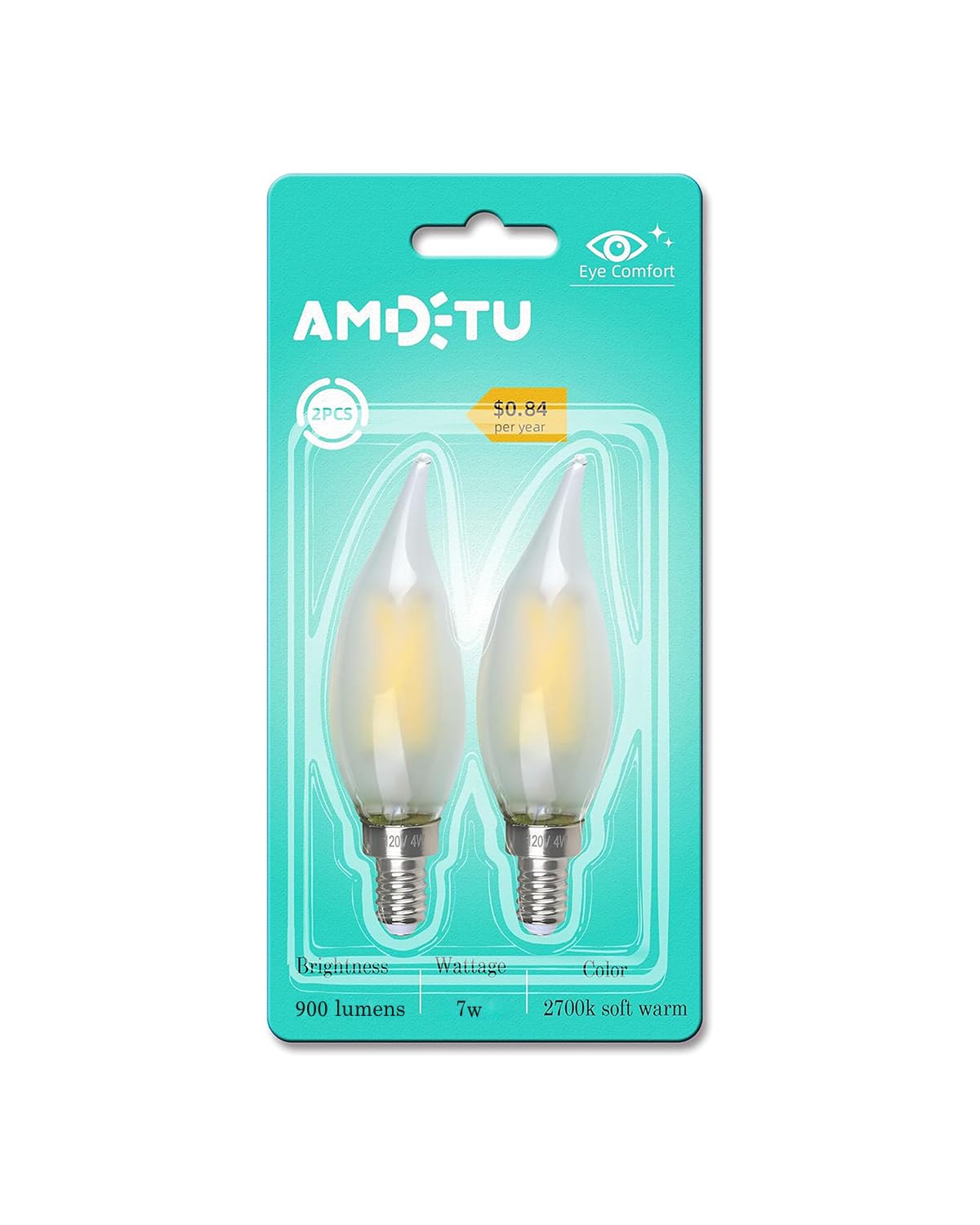Amdtu E12 Led Bulb 100 Watt, Frosted Candelabra Led Light Bulbs, Dimmable Chandelier Light Bulbs, 2700K Soft White, 7W Equivalen