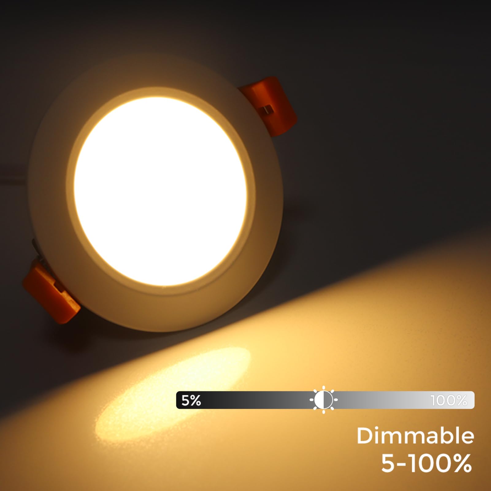 LEDLightsWorld 3.5 Inch LED Recessed Downlight, Dimmable 7W, 3000K Warm White, 8 Pack, CRI80