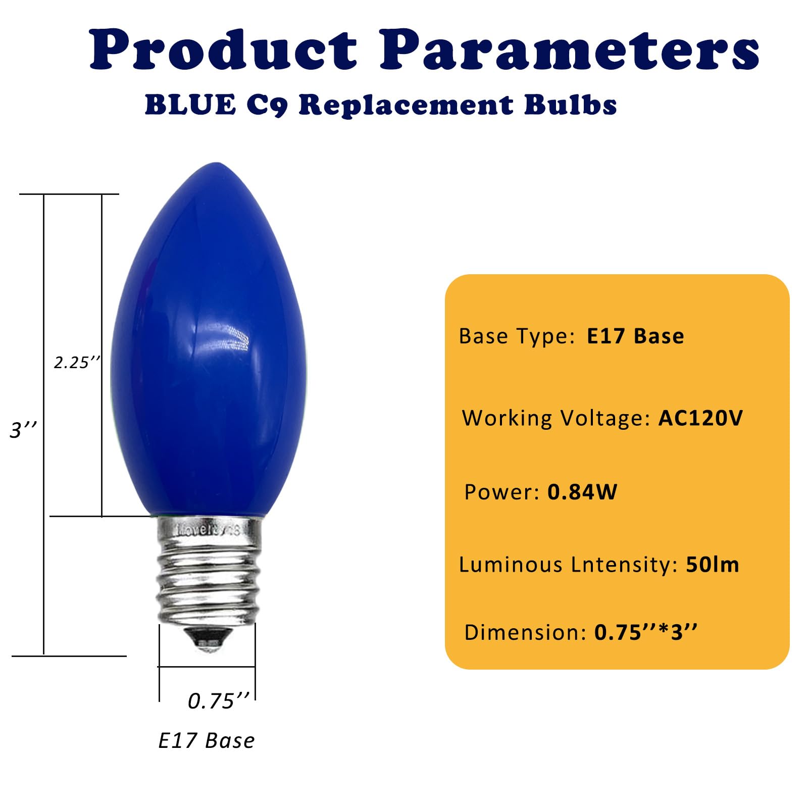 Hedcinlt 25 Pack Blue C9 Led Bulbs, C9 Replacement Bulbs For Christmas Tree Lights Patio String Lights Outdoor Indoor, E17/C9 In