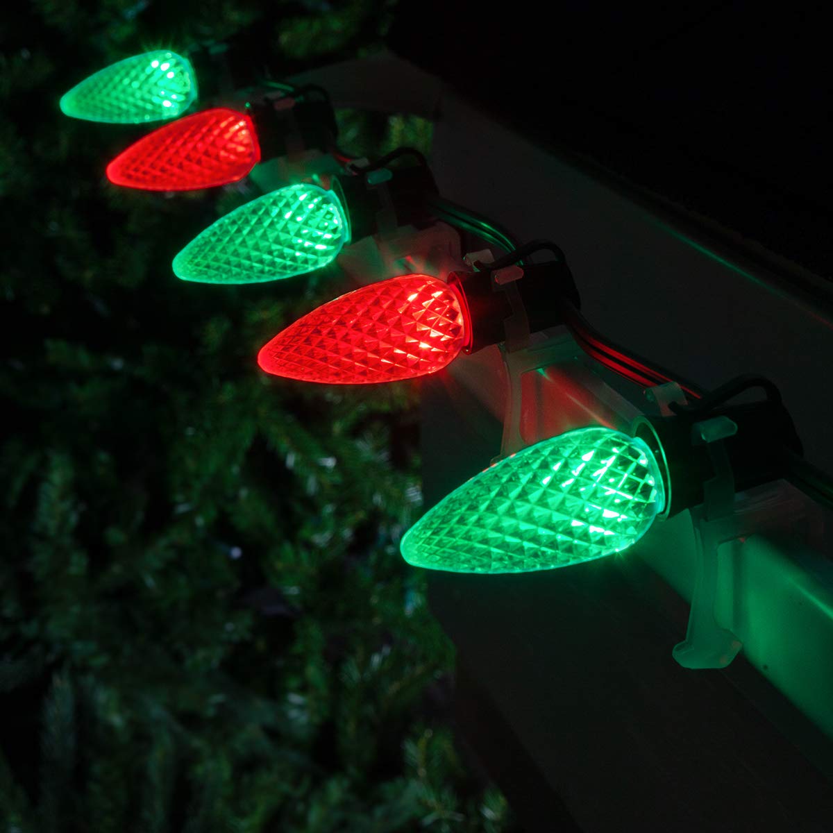 Wintergreen Lighting C9 LED Christmas Lights - 50 ft, 50 Lights, Red/Green, Heavy Duty, Green Wire, Model 77552
