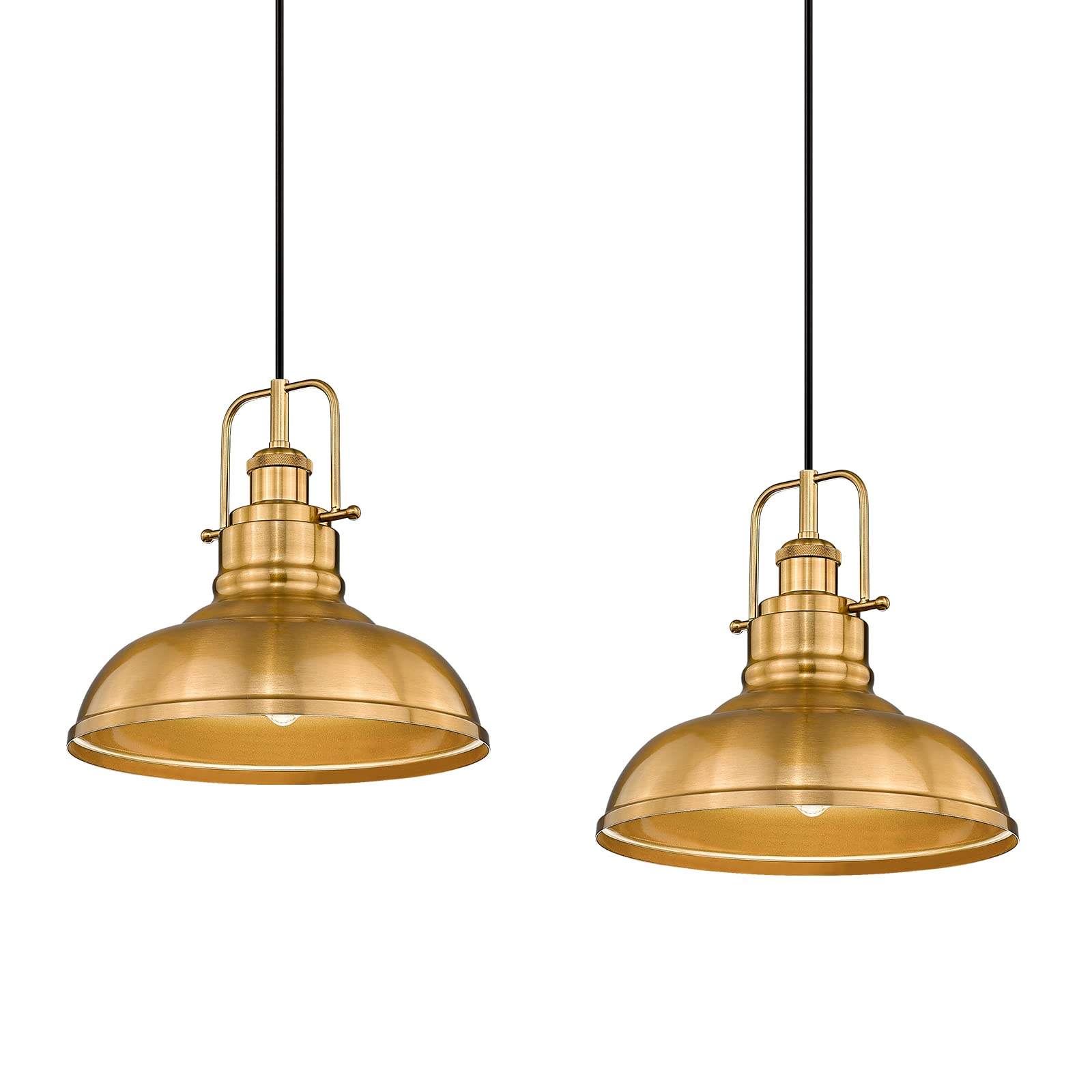 Zeyu 2 Pack Farmhouse Pendant Lights, 11-Inch Industrial Ceiling Pendant Light Fixture With Metal Dome Shade, Gold Finish, 016-1
