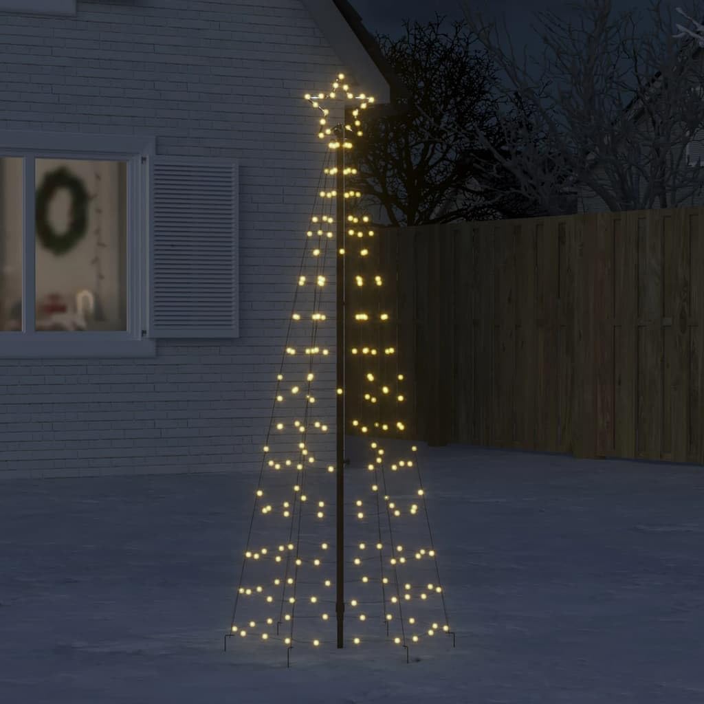 vidaXL Outdoor Christmas Tree Light with Spikes and 220 LED Cold White Lights, 70.9 Inches, Comes with Several Lighting Modes