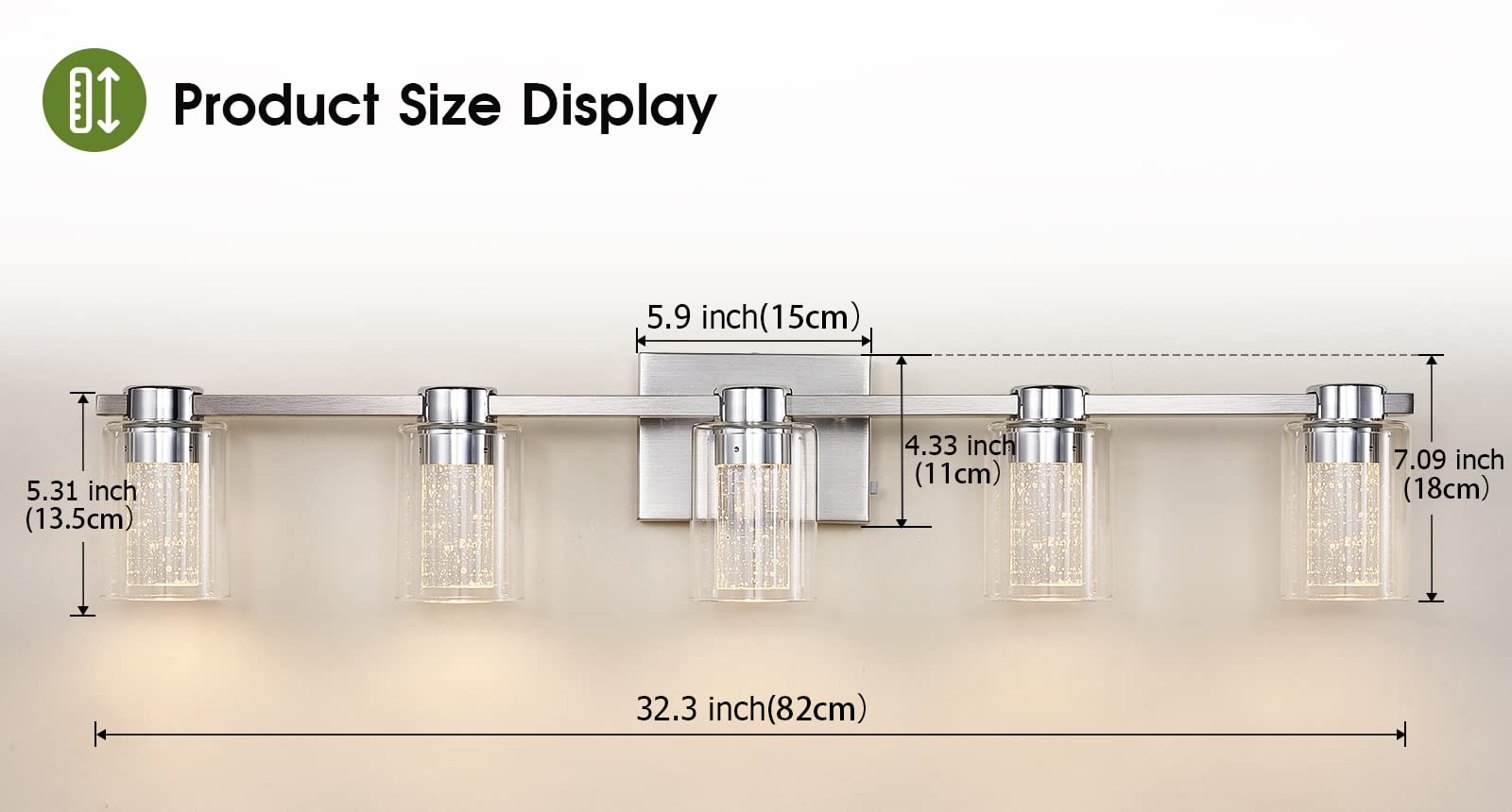 Zhizenl 5-Light Bathroom Light Fixtures, Brushed Nickel Vanity Lights, Dimmable LED Bathroom Vanity Light Over Mirror, Modern Cr