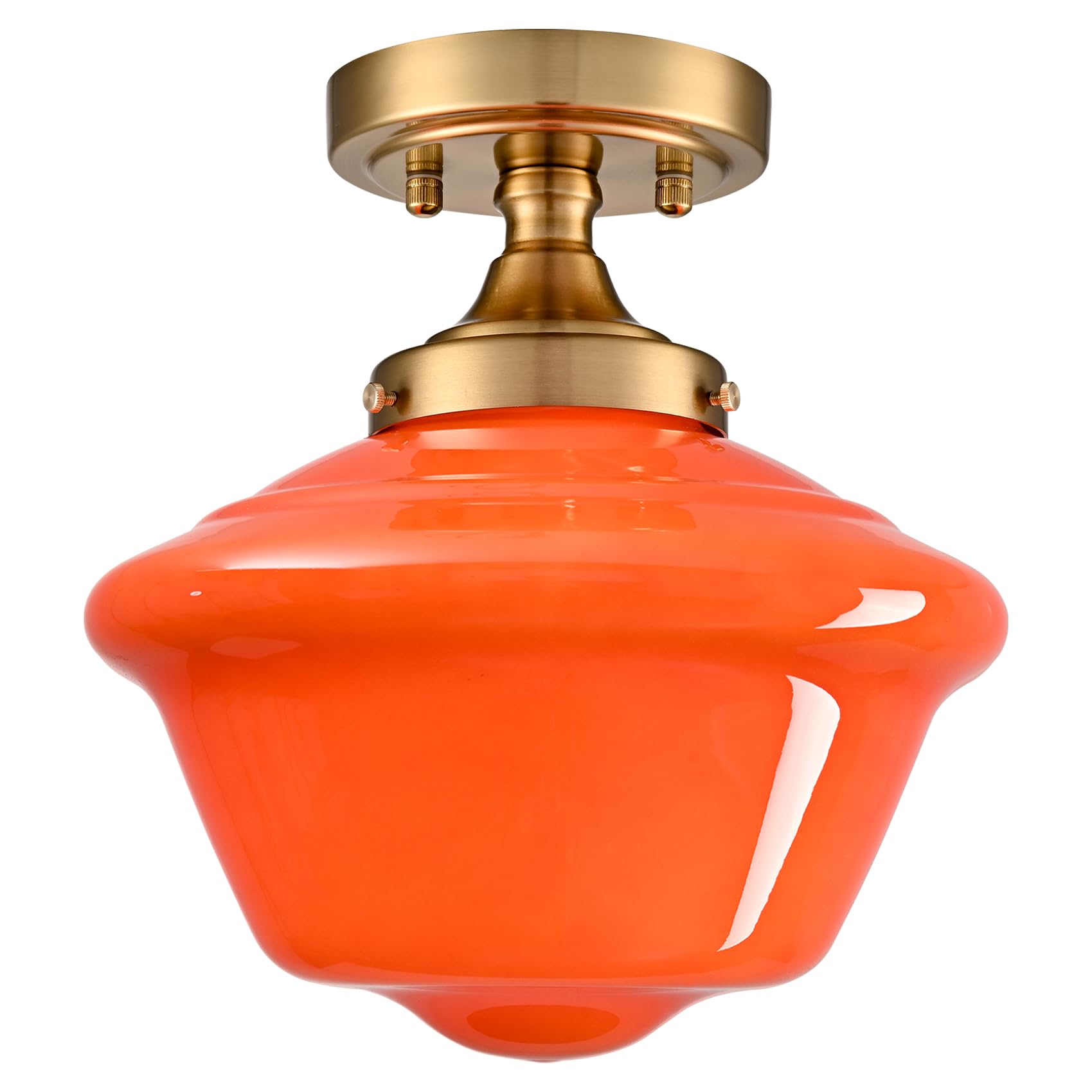 SAMTEEN Gold Semi Flush Mount Ceiling Light 10-Inch Schoolhouse Light Fixtures Orange Milk Glass Ceiling Light Modern Hallway Li
