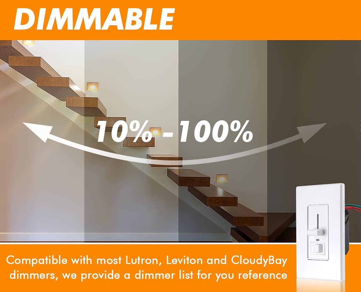 Cloudy Bay Dimmable Upgraded 3 Color 120V Led Indoor Outdoor Step Lights,3000K/4000K/5000K 3W 55Lm,Stair Light,Oil Rubbed Bronze