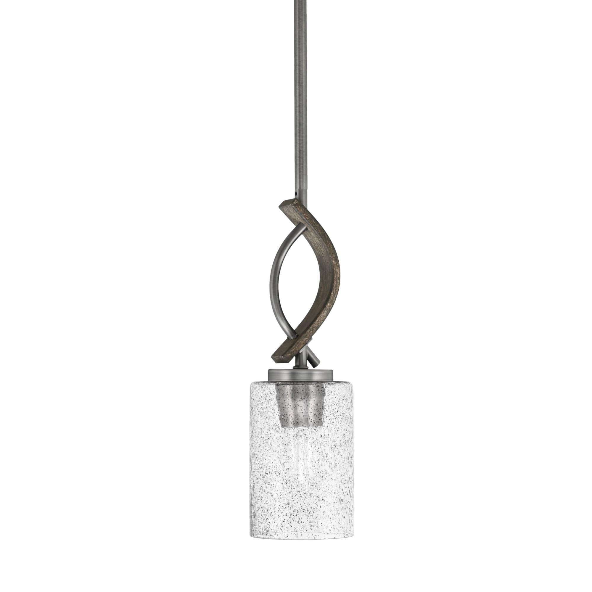Toltec Lighting Monterey Stem Hung Mini Pendant - Graphite & Distressed Wood Finish, 4in Smoke Bubble Glass