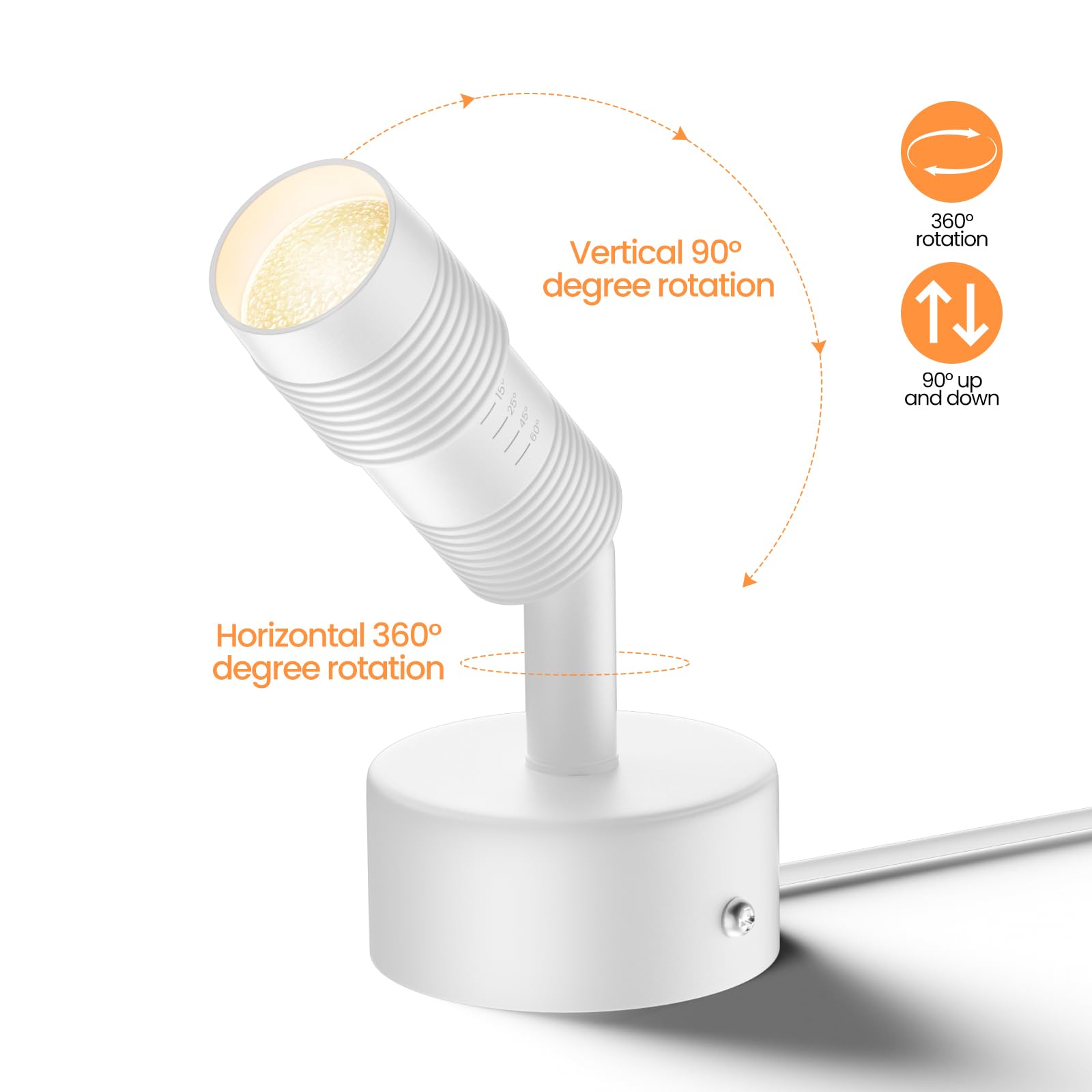 Tuyubee Muti-Color Zoomable Led Spot Lights Indoor Uplighting With Remote & Timer  5W Up Lights Indoor Dimmable Plant Spotlight Uplights Accent Lighting  Floor Spotlight Lamp - White