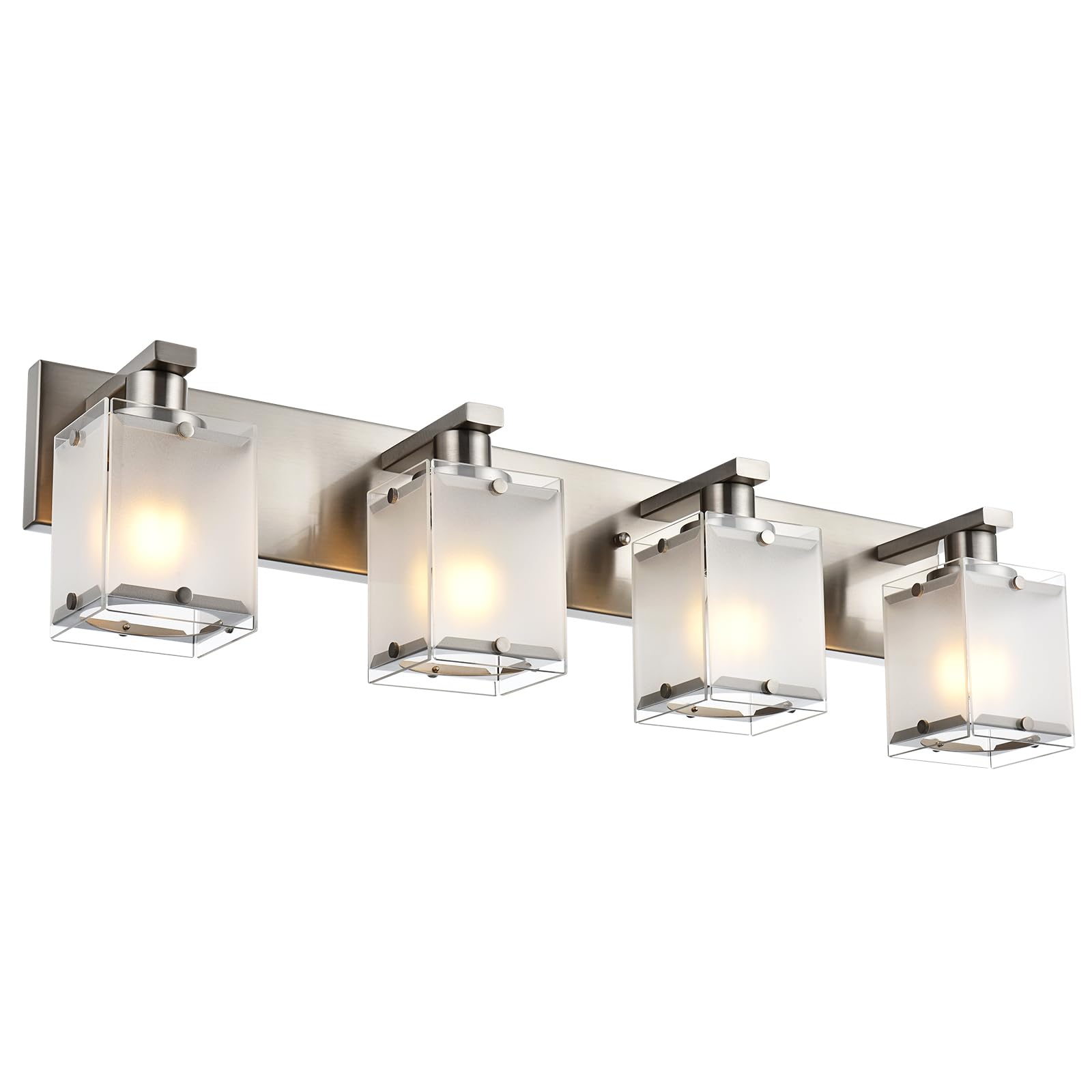 Winshen 4-Lights Bathroom Light Fixtures Over Mirror  Brushed Nickel Vanity Wall Mounted Lighting With Frosted Glass For Kitchen Living Room  E26 Bulb Base