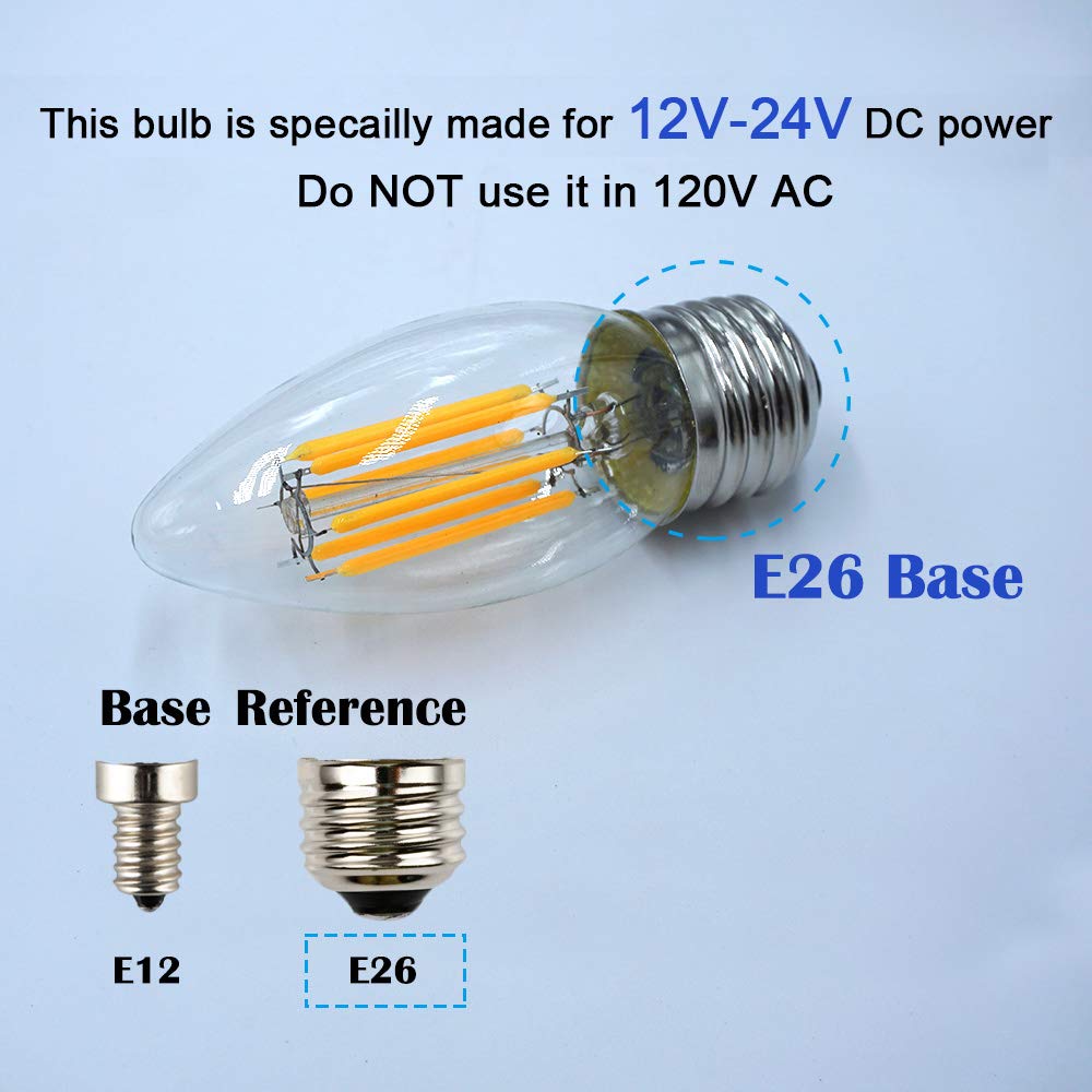 OPALRAY 6W LED Bulb, Dimmable, Warm White Light, E26 Base, Clear Glass, 12V-24V, 3-Pack, Model OPR-F