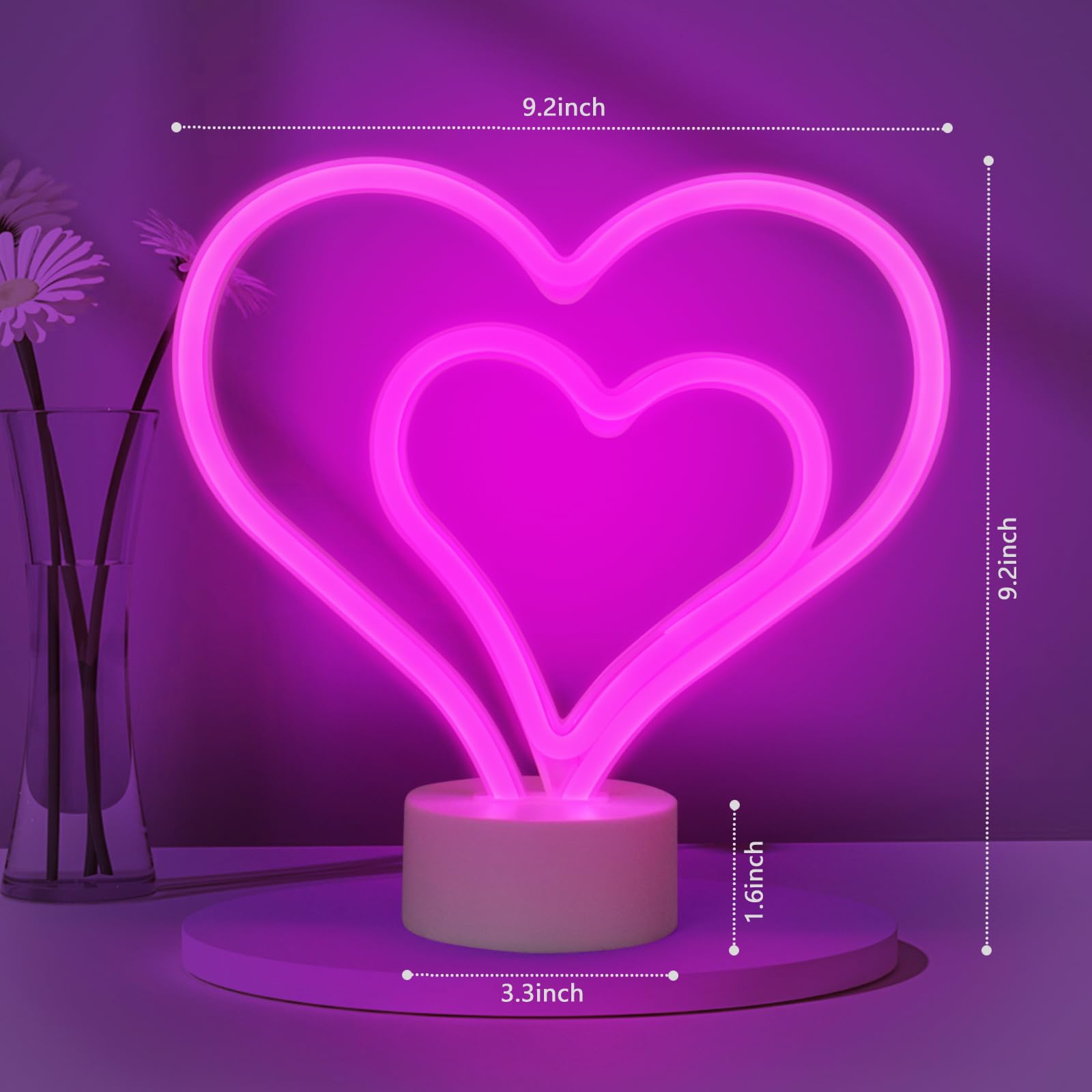 Halovin Pink Heart Neon Sign - LED Night Lamp, Battery Powered, Cute Decor for Bedroom, Home, Wedding & Party, Model XM241204