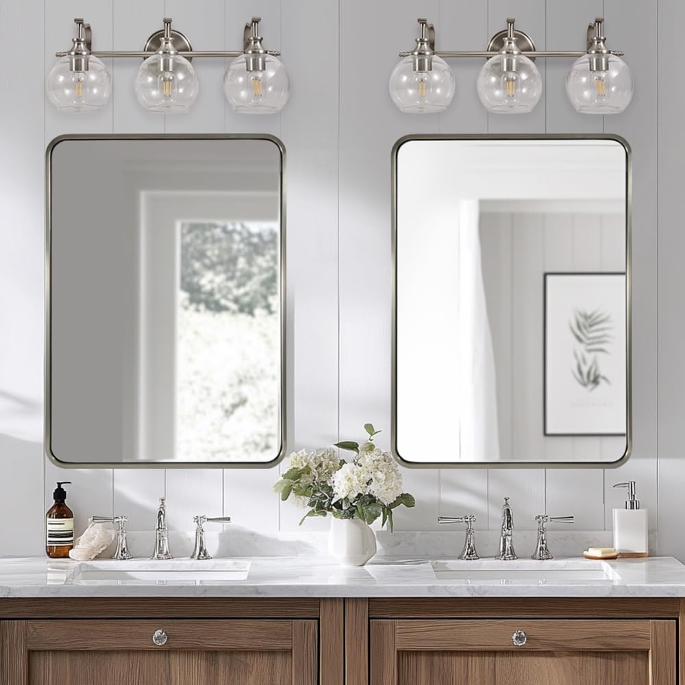 Andy Star 3 Light Bathroom Vanity Lights  Modern Wall Sconces Lighting  Silver Bathroom Lights With Clear Glass Shades  Bath Wall Lights Wall Lamp For Mirror  Living Room  Kitchen  Hallway