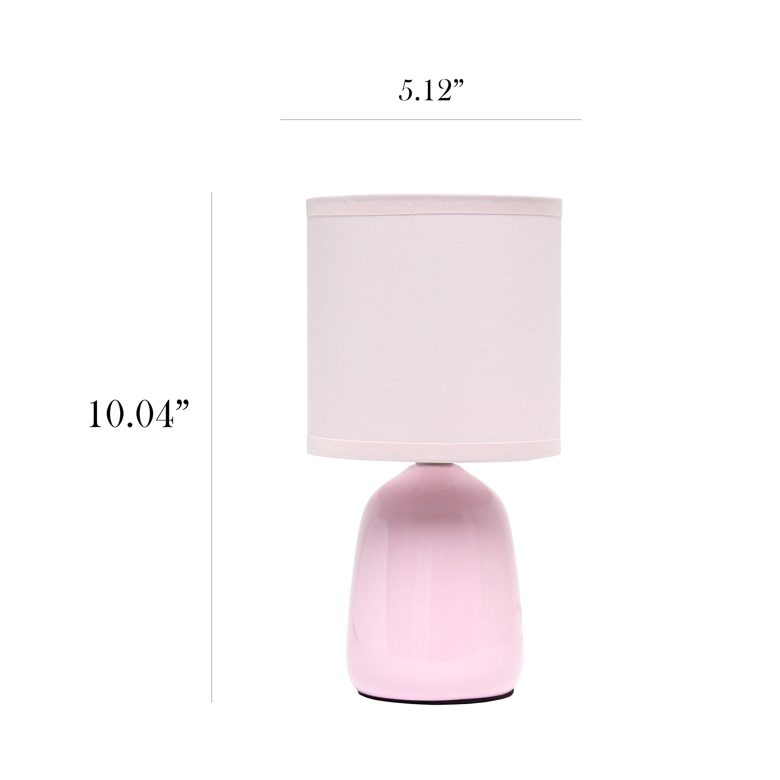 Simple Designs Lt1134-Lpk 10 Ceramic Thimble Base Table Lamp, Light Pink Shade, Ideal For Bedroom, Living Room, Entryway, Office