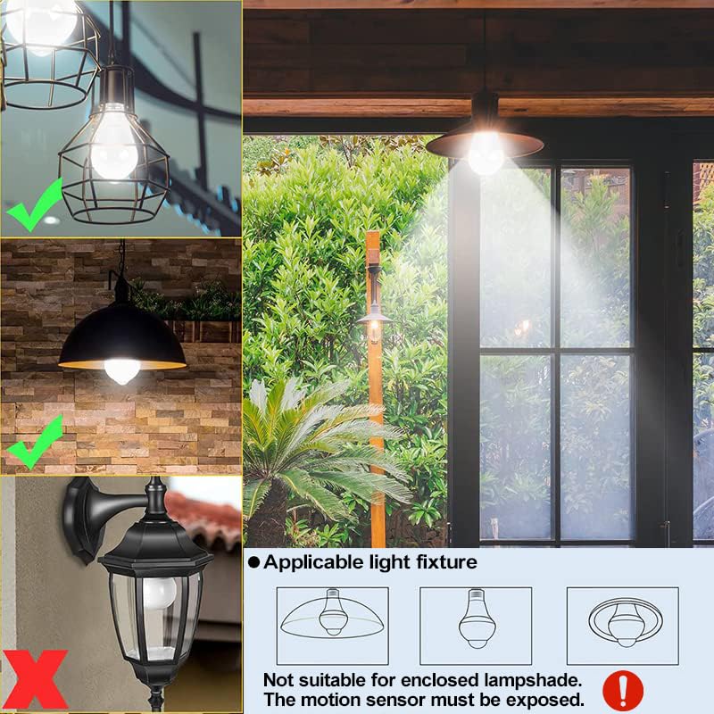 Ciciny Motion Sensor Light Bulbs- 9W(60-Watt Equivalent), E26 5000K Daylight A19 800Lm Outdoor/Indoor, Dusk To Dawn Security Lig