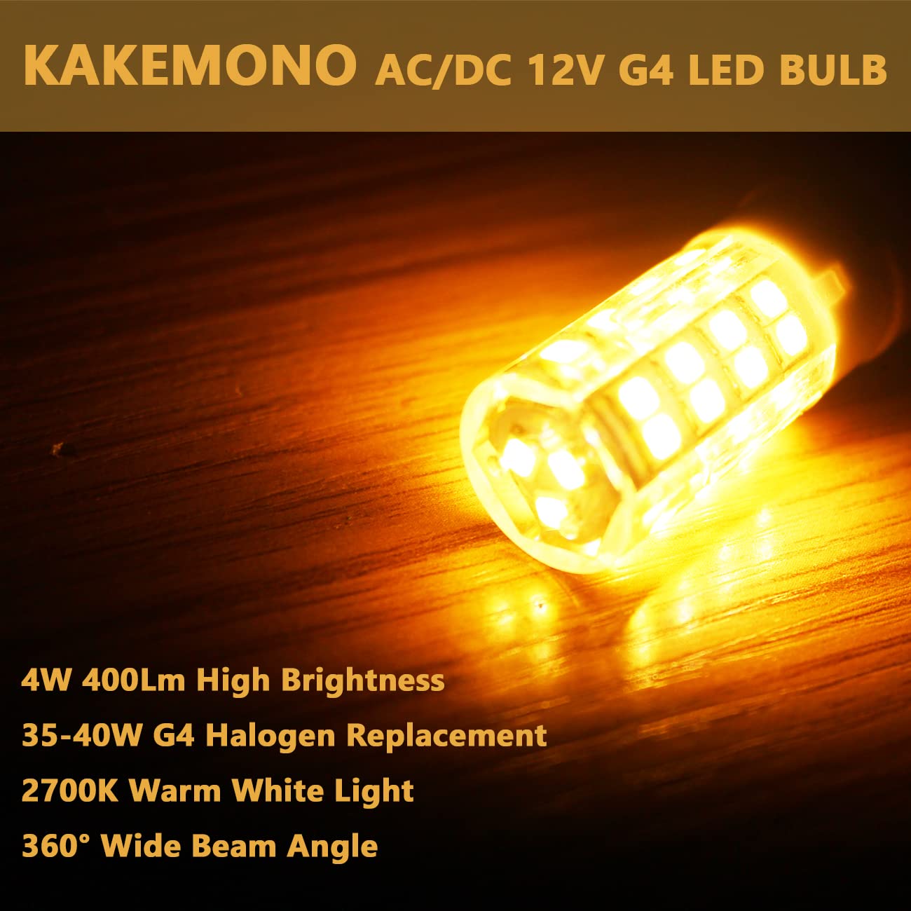 Kakemono G4 Led Bulb 4W 2700K Warm White Bi-Pin T3 Jc Type 12Vac/Dc 40W Halogen Equivalent Non-Dimmable For Outdoor Landscape De