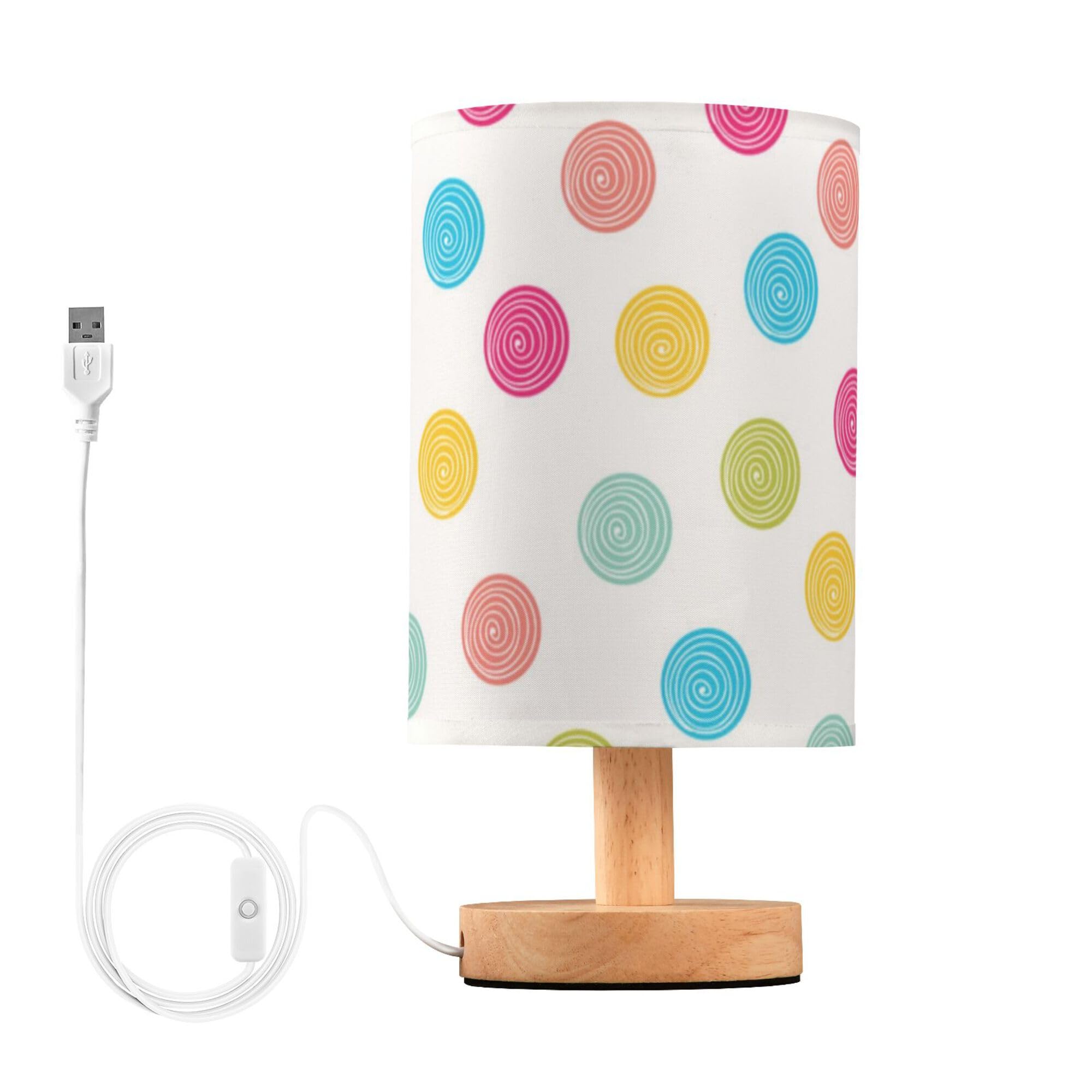 YYZZH Table Lamp Summer Polka Dot Pattern Nightstand Lamp with Wood Base Fabric Lamp Shade Bedside Desk Lamp for Living Room Bed
