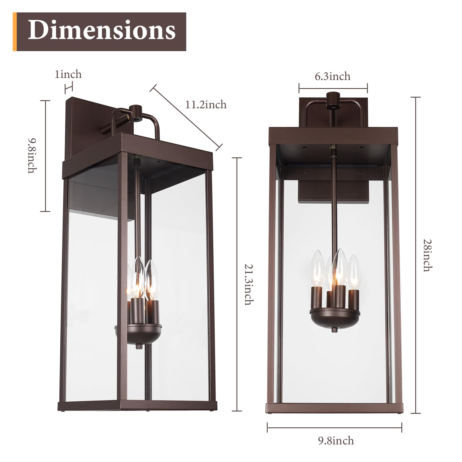 Diyel Outdoor Wall Sconce Light, 28 Inch Tall Transitional Exterior Wall Bracket Lighting With Clear Glass, Anti-Rust Powder Coat Bronze Modern Outside Wall Lantern For Front Porch Corridor Garage