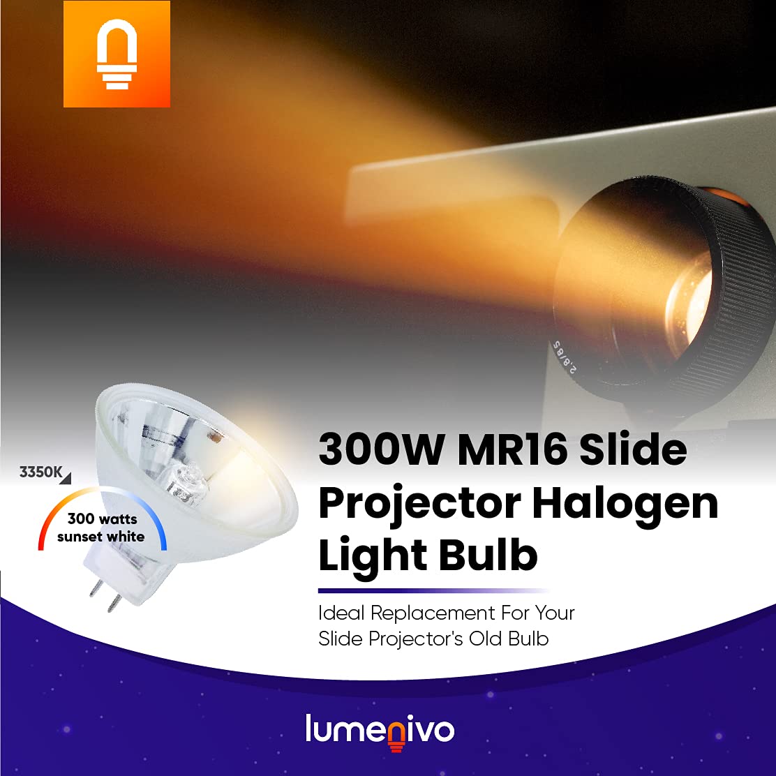 Lumenivo Mr16 Halogen Light Bulb Replacement - 300W 120V Gy5.3 3350K -