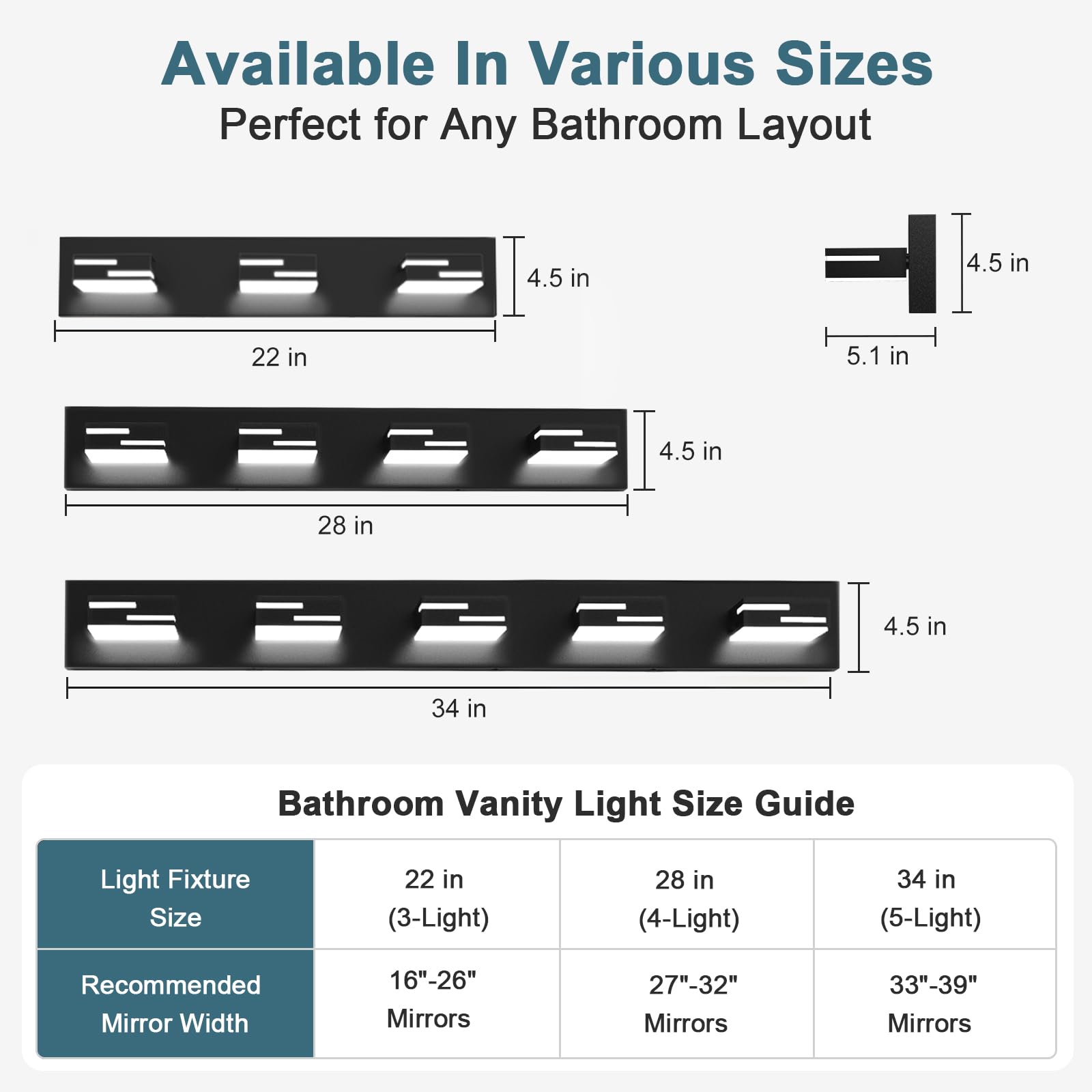 Lkhf Led Modern Bathroom Vanity Light Fixtures 4-Light 28-Inch Dimmable Matte Black Vanity Lights For Bathroom Lighting Fixtures Over Mirror  With 350?Rotatable Acrylic Heads (Cool White 6000K)
