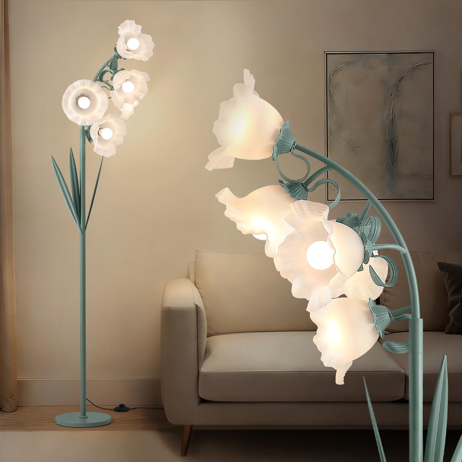 5 Light Flower Floor Lamp for Living Room,3 Color Temperatures, LED Arc Floor Lamp with Foot Switch,Cute Floral Standing Lamp fo