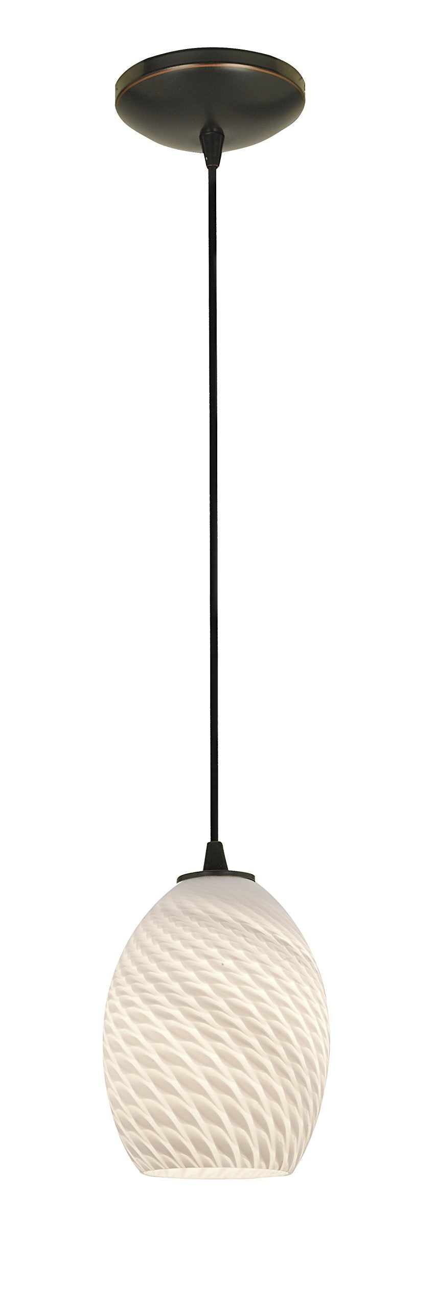 Brandy FireBird Glass Pendant - 1-Light Pendant - Cord - Oil Rubbed Bronze Finish - White Firebird Glass Shade