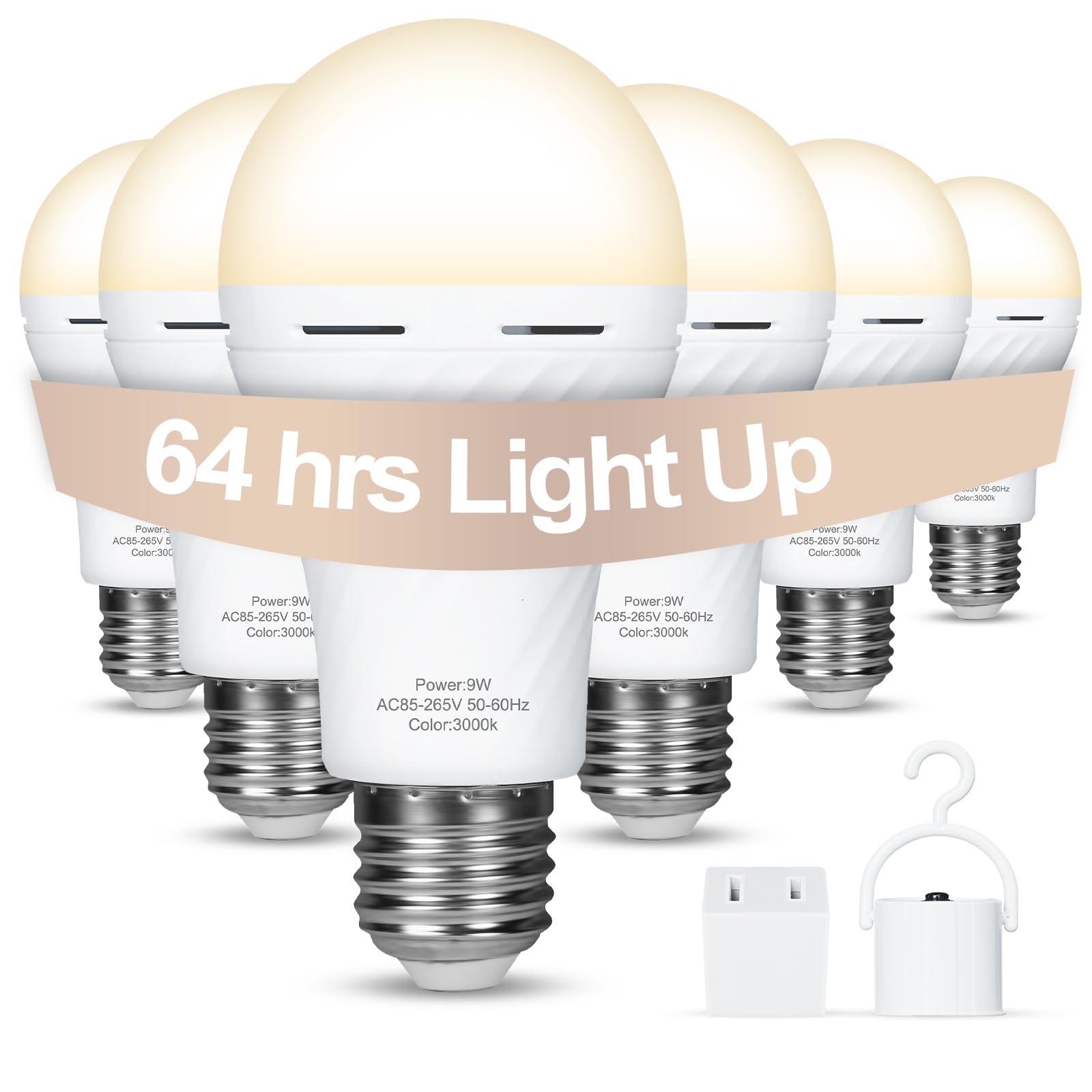 6 Packs Rechargeable Light Bulbs,Emergency Light Bulbs Socket Self-Charging,3000K Battery Powered Light Bulb For Lamps And Wall 