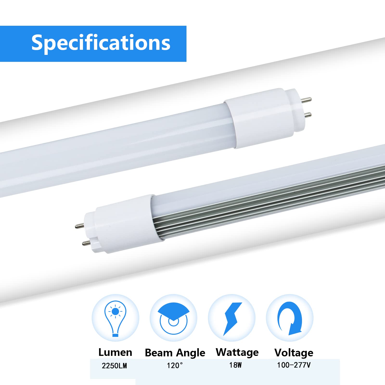 Sokply T8 T12 4Ft Led Bulbs Light Tube Type A+B 18W 2250Lm, F32T8/F40T12 Led Fluorescent Replacement, 6000K White Light, Plug An