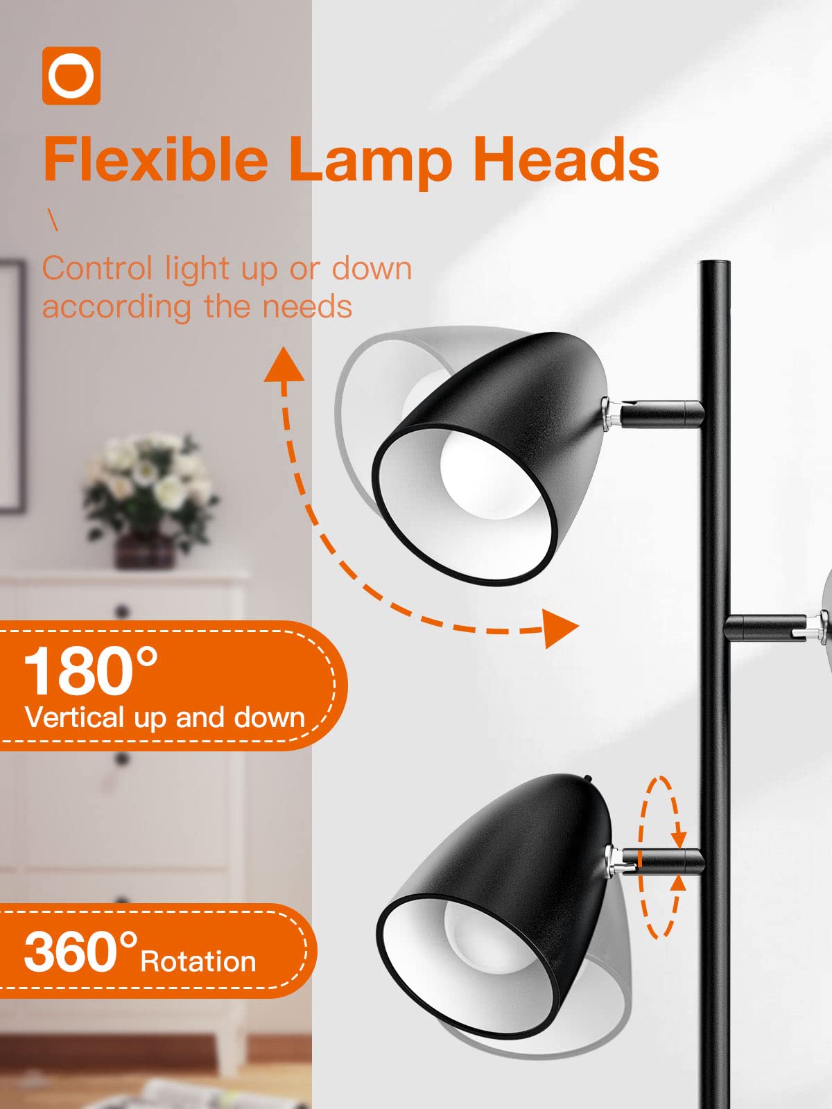 Addlon Tree Floor Lamp With 3 Adjustable Rotating Lights And Matching Led Bulbs, Standing Tall Pole Lamps For Living Room, Bedro